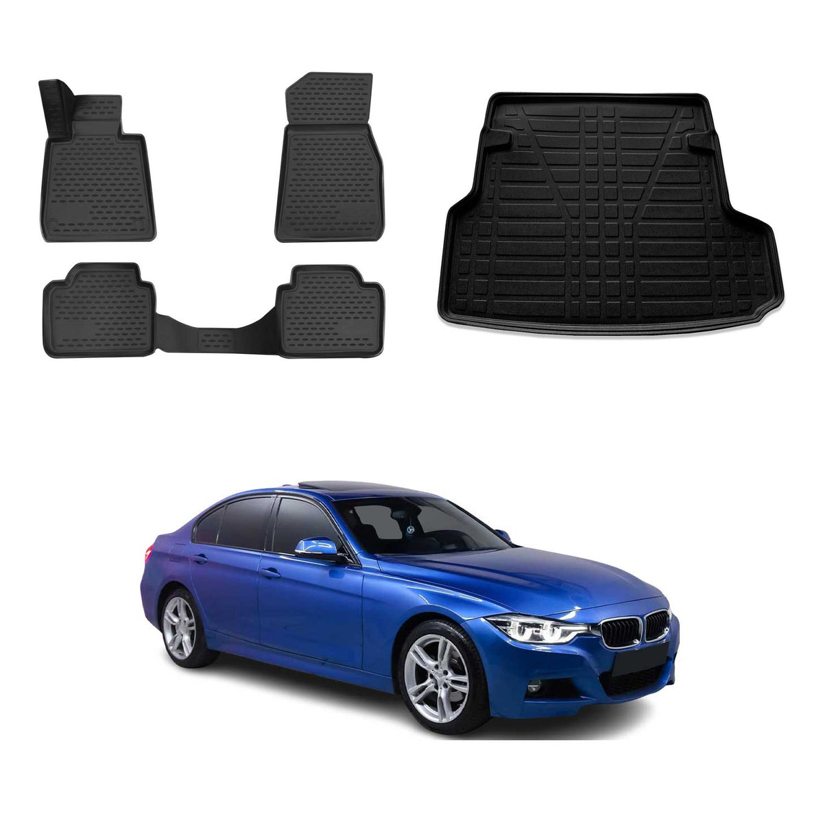 OMAC Fußmatten & Kofferraumwanne Set für BMW 3er F31 Touring 2012-2019 Schwarz