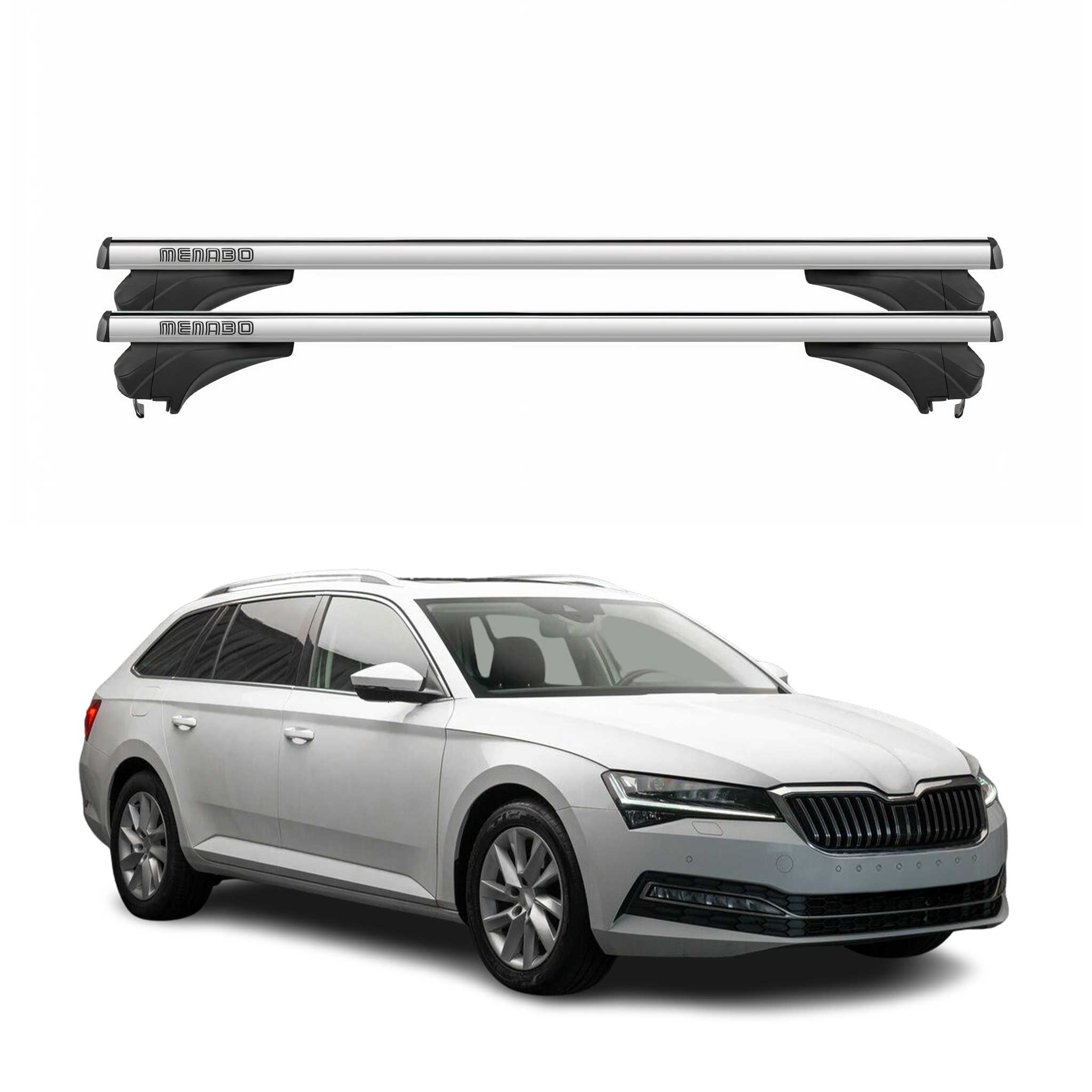 Menabo Dachträger für Skoda Superb 3V Kombi 2015-2024 Aluminium Silber 2 tlg