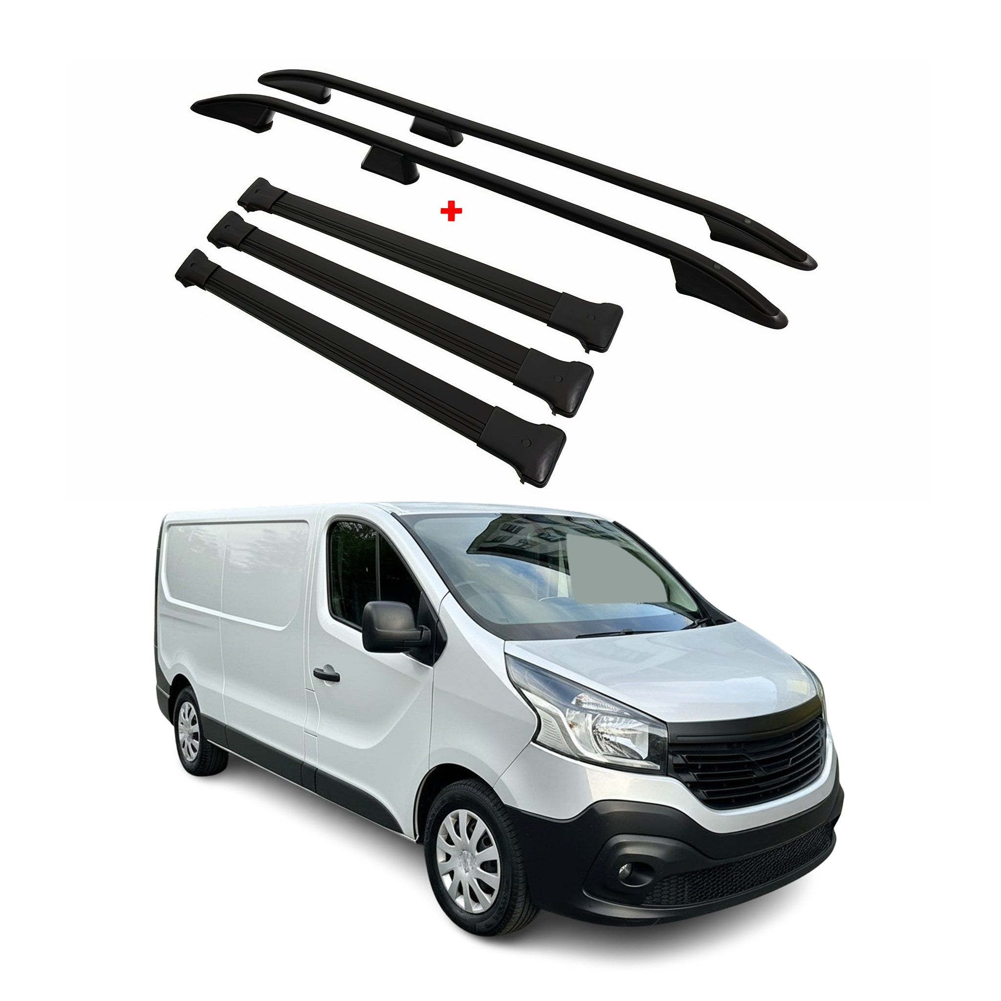 Dachreling + Dachträger für Renault Trafic 2014-2026 L2 Langer Alu Schwarz 5x