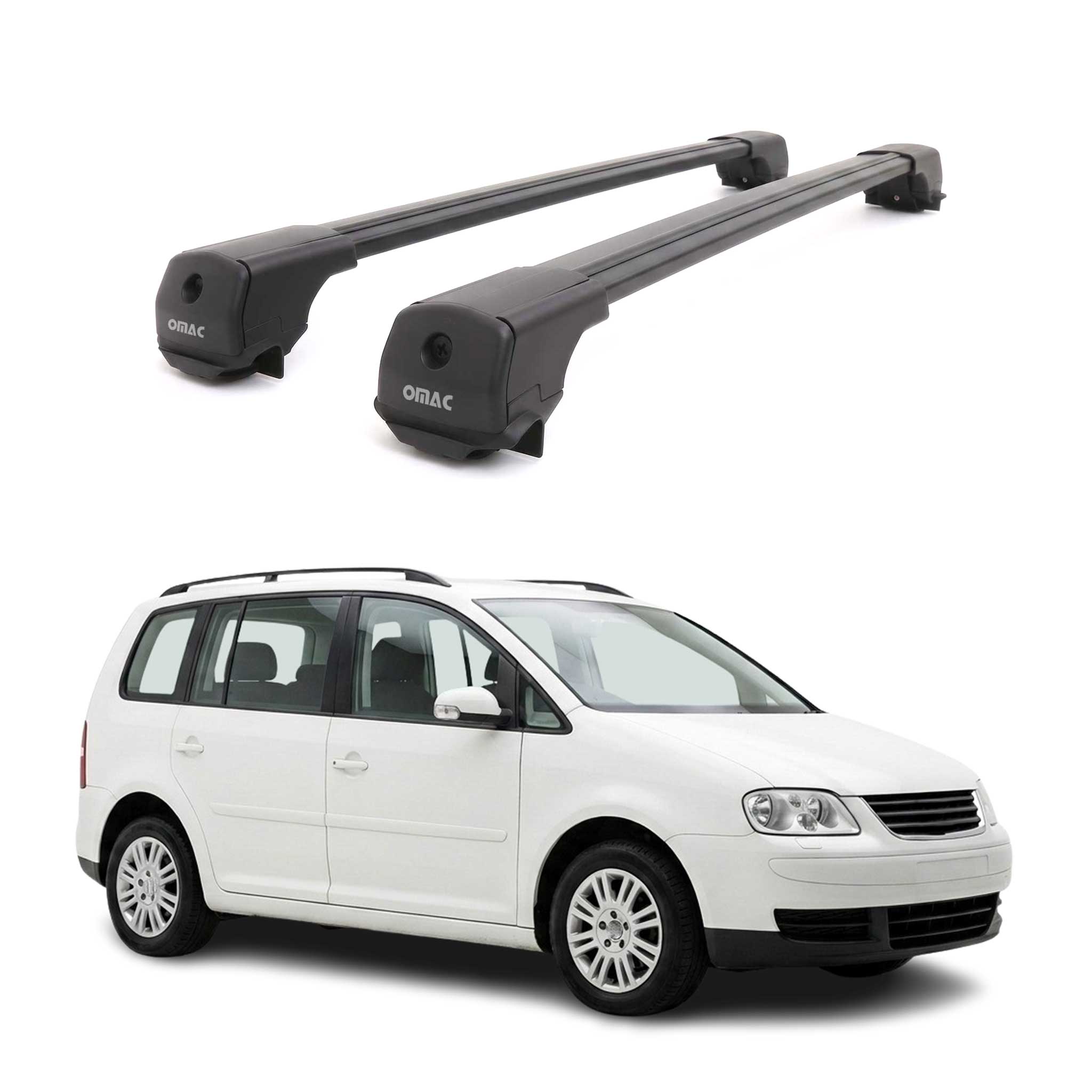 Dachträger Grundträger für VW Touran I 2003-2015 Aluminium 75kg Schwarz 2tlg