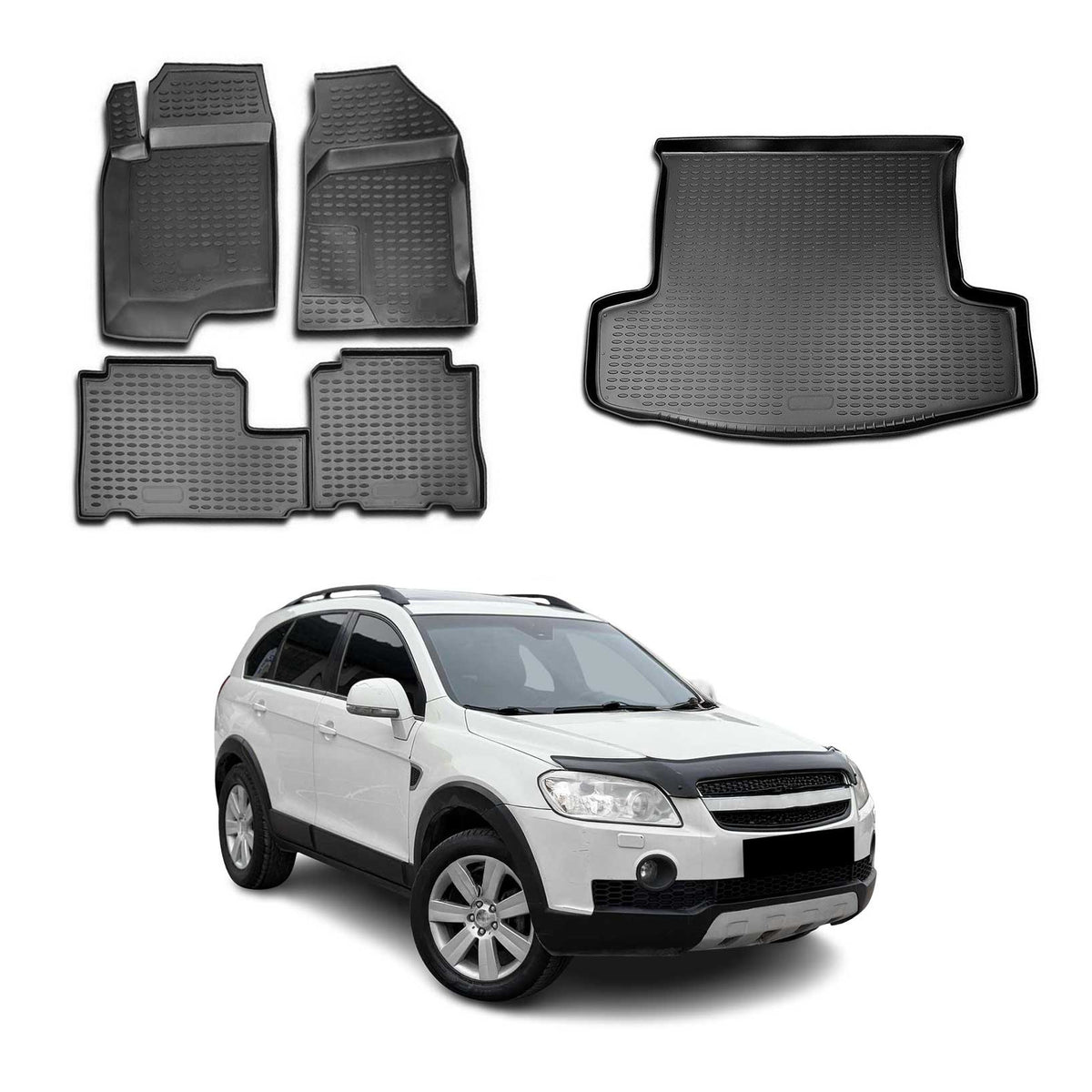 OMAC Fußmatten & Kofferraumwanne Set für Chevrolet Captiva 2006-2018 5Sitze