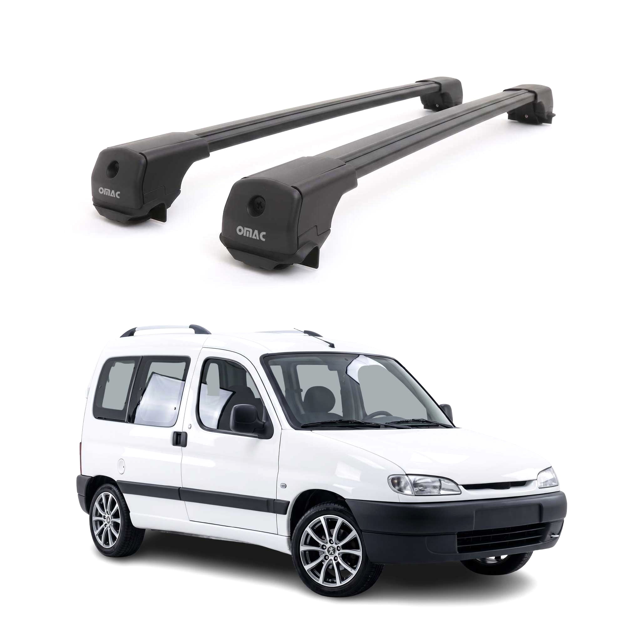 Dachträger Grundträger für Peugeot Partner mk1 1996-2008 Aluminium Schwarz 2tlg