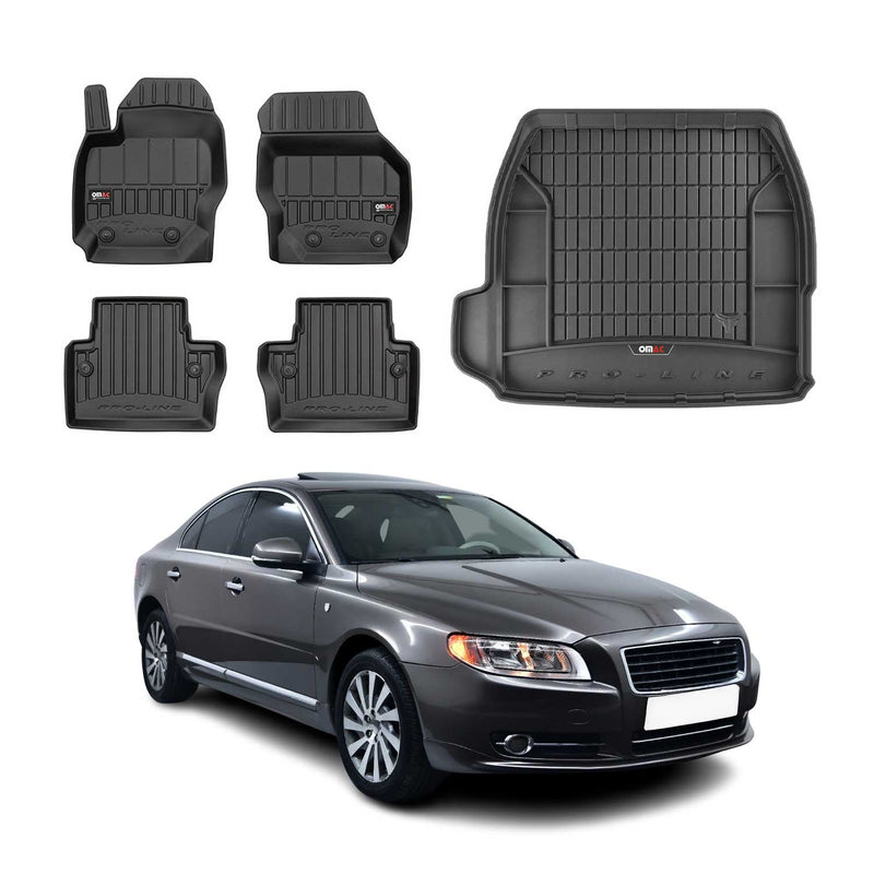 OMAC Fußmatten & Kofferraumwanne Set für Volvo S80 2006-2016 Gummi Schwarz 5x