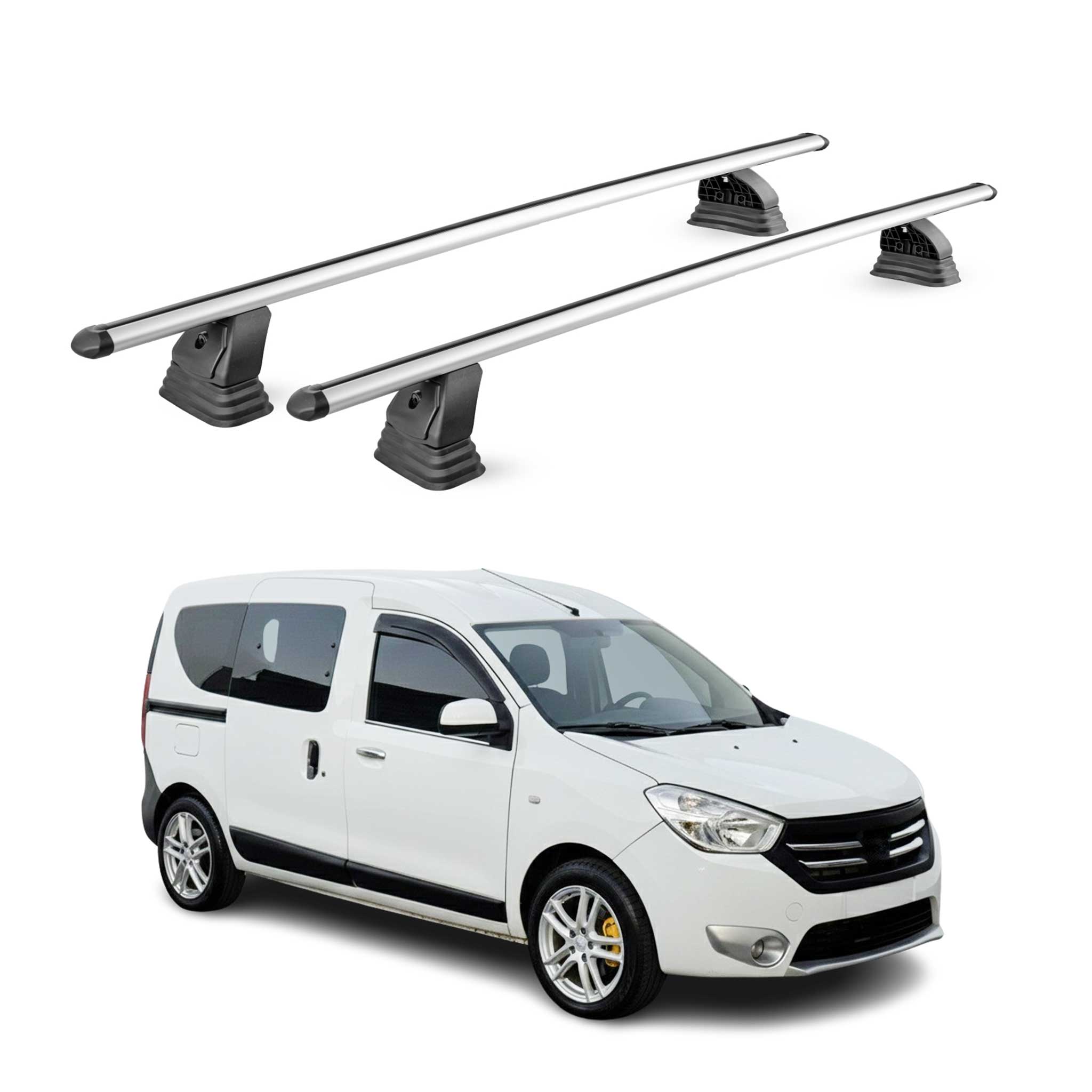 Alu Dachträger für Dacia Dokker 2012-2021 TÜV T-Nut Abschließbar 2tlg Silber