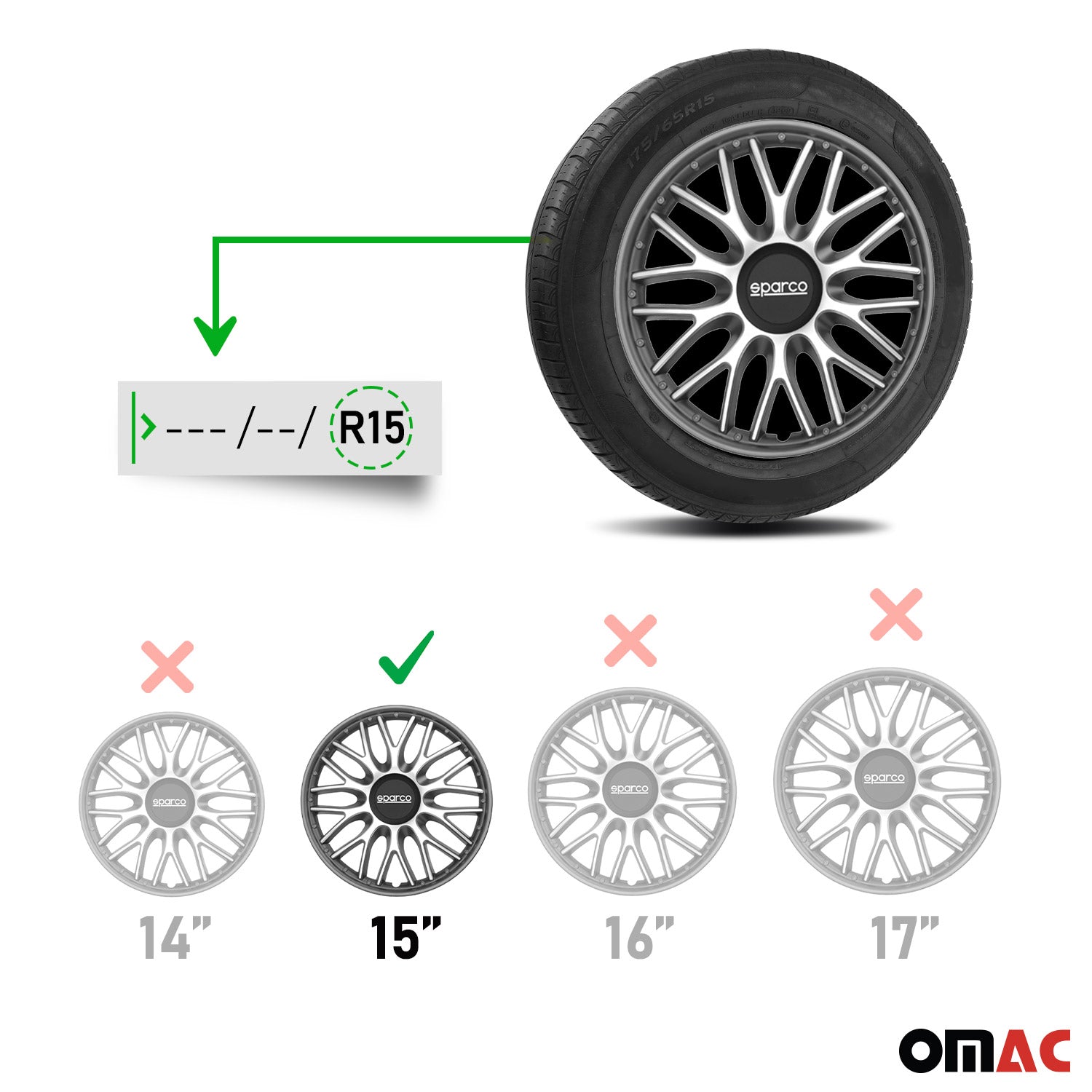 Radkappen Radzierblenden Sparco Roma 15" Zoll Auto Abdeckung Set Silber Grau 4x