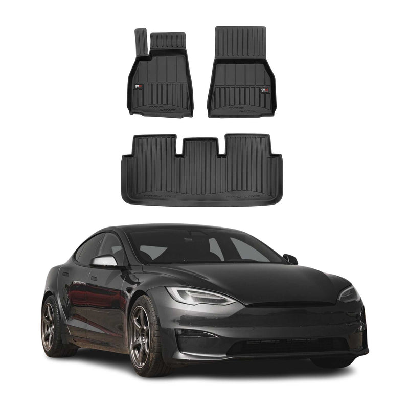 Fußmatten Gummimatten für Tesla Model S 2021-2025 OMAC Premium 3D Schwarz TPE 3x