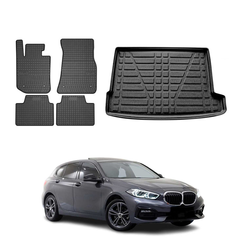 Fußmatten & Kofferraumwanne Set für BMW 1er F40 2019-2024 Gummi TPE Schwarz 5x
