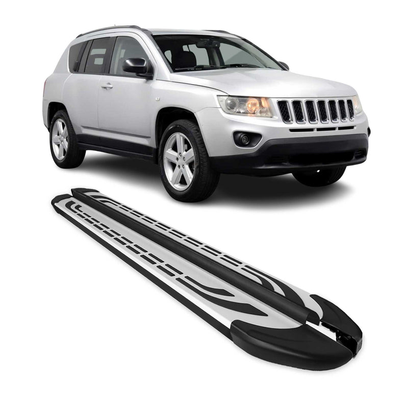 Trittbretter Seitenschweller Seitenbretter für Jeep Compass 2011-16 Schwarz Alu