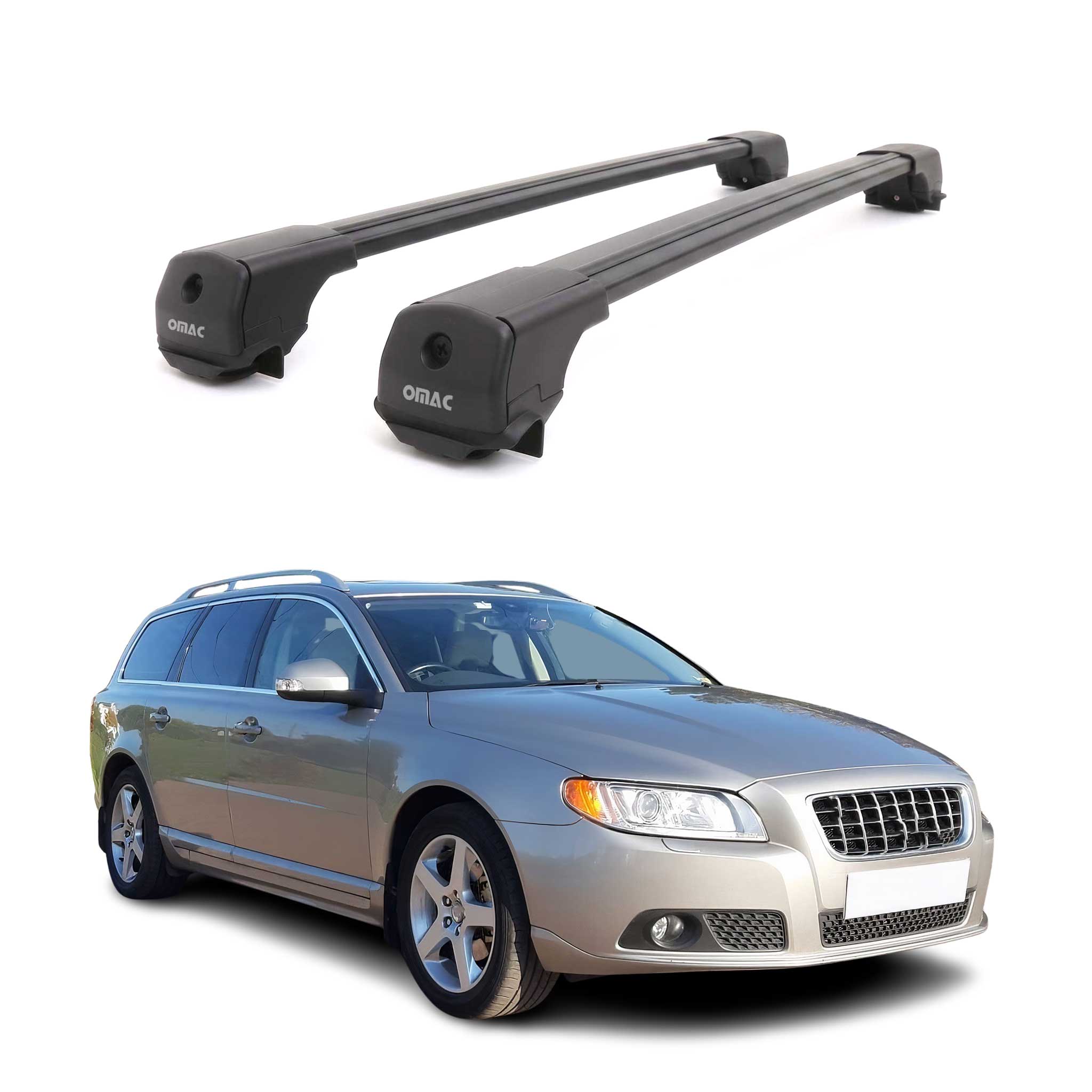 Dachträger Grundträger für Volvo V70 III 2008-2016 Aluminium 75kg Schwarz 2tlg