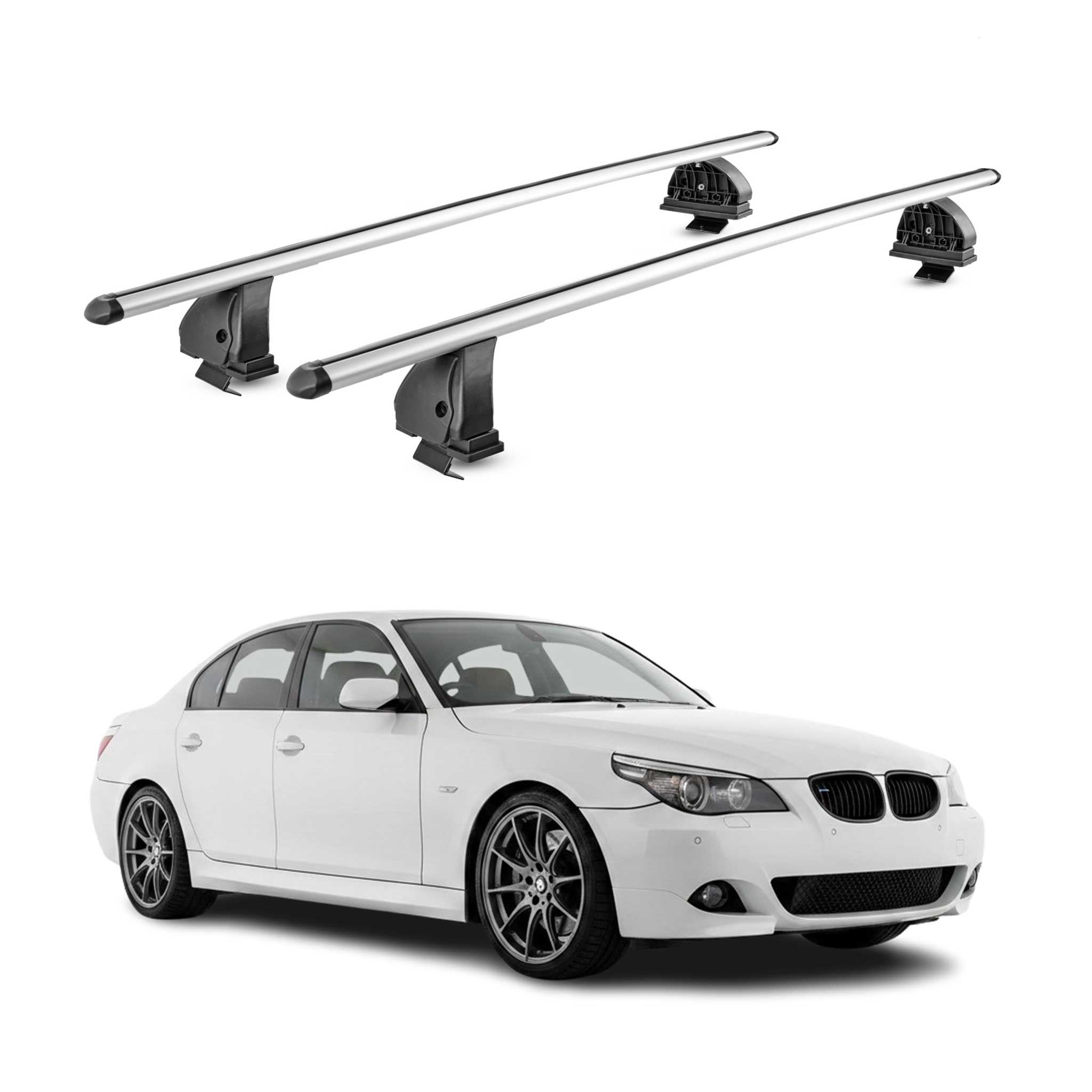 Alu Dachträger für Bmw 5er E60 2004-2010 TÜV T-Nut Abschließbar 2tlg Silber