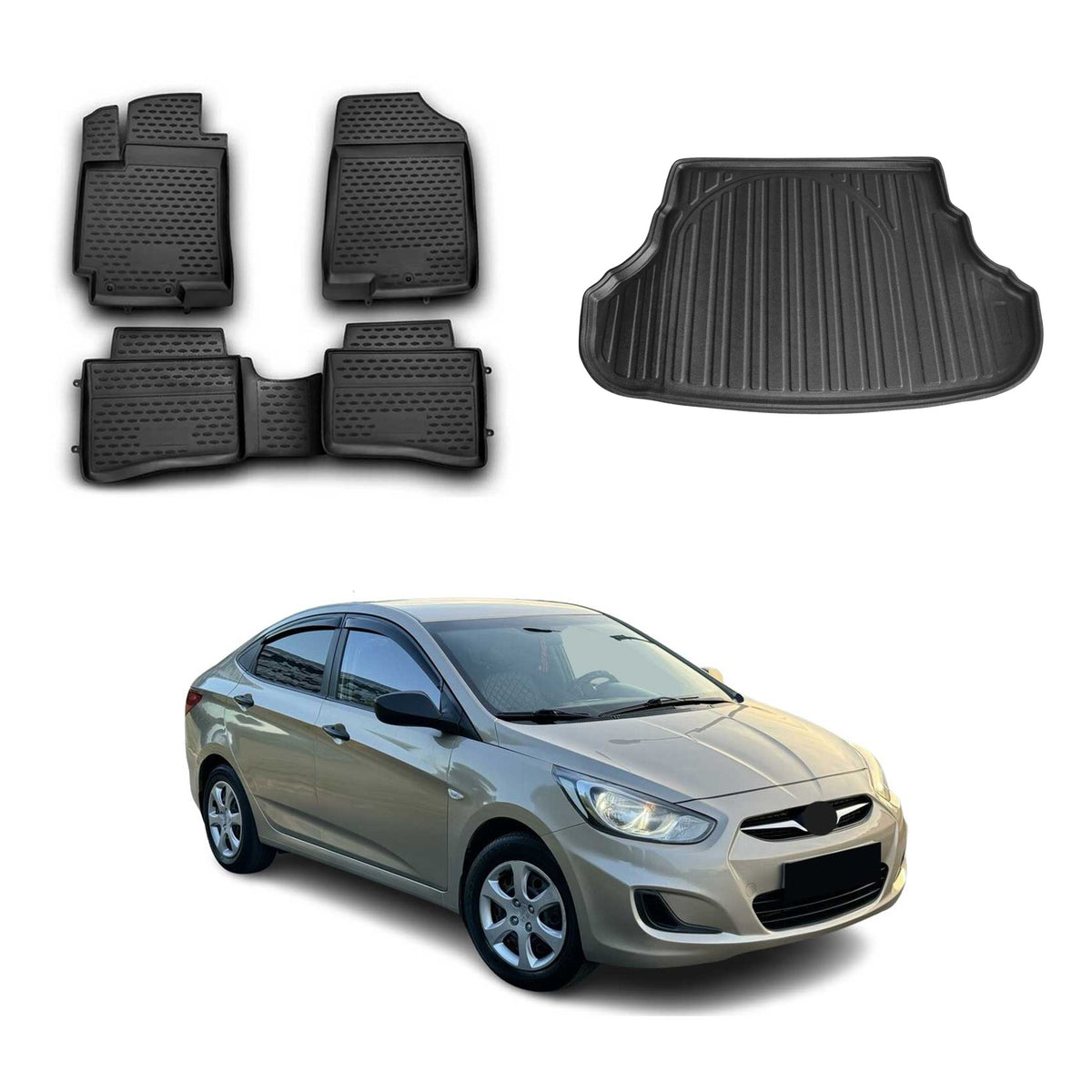 OMAC Fußmatten & Kofferraumwanne Set für Hyundai Accent Stufenheck 2012-2017