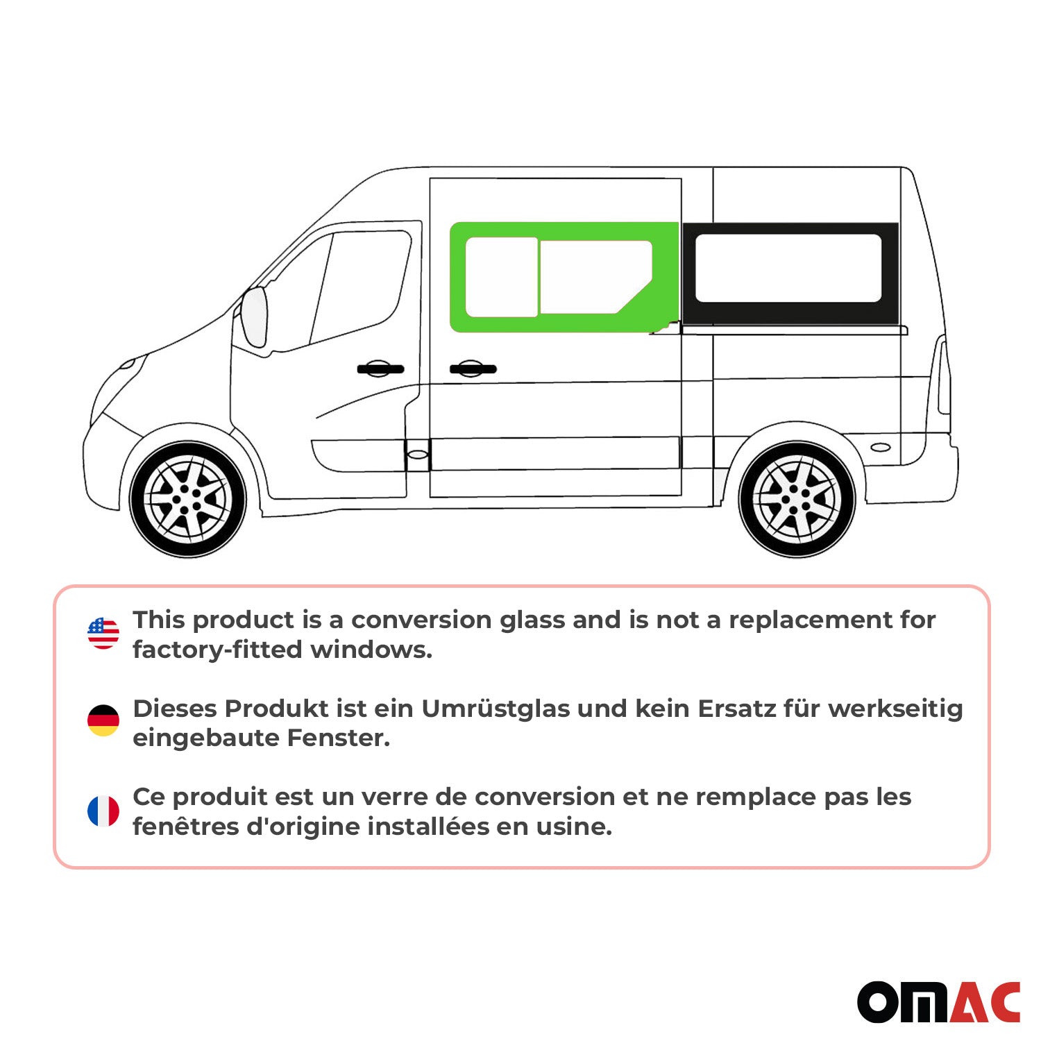 Seitenfenster Schiebefenster für Opel Movano 2010–2021 Schwarz Links L1