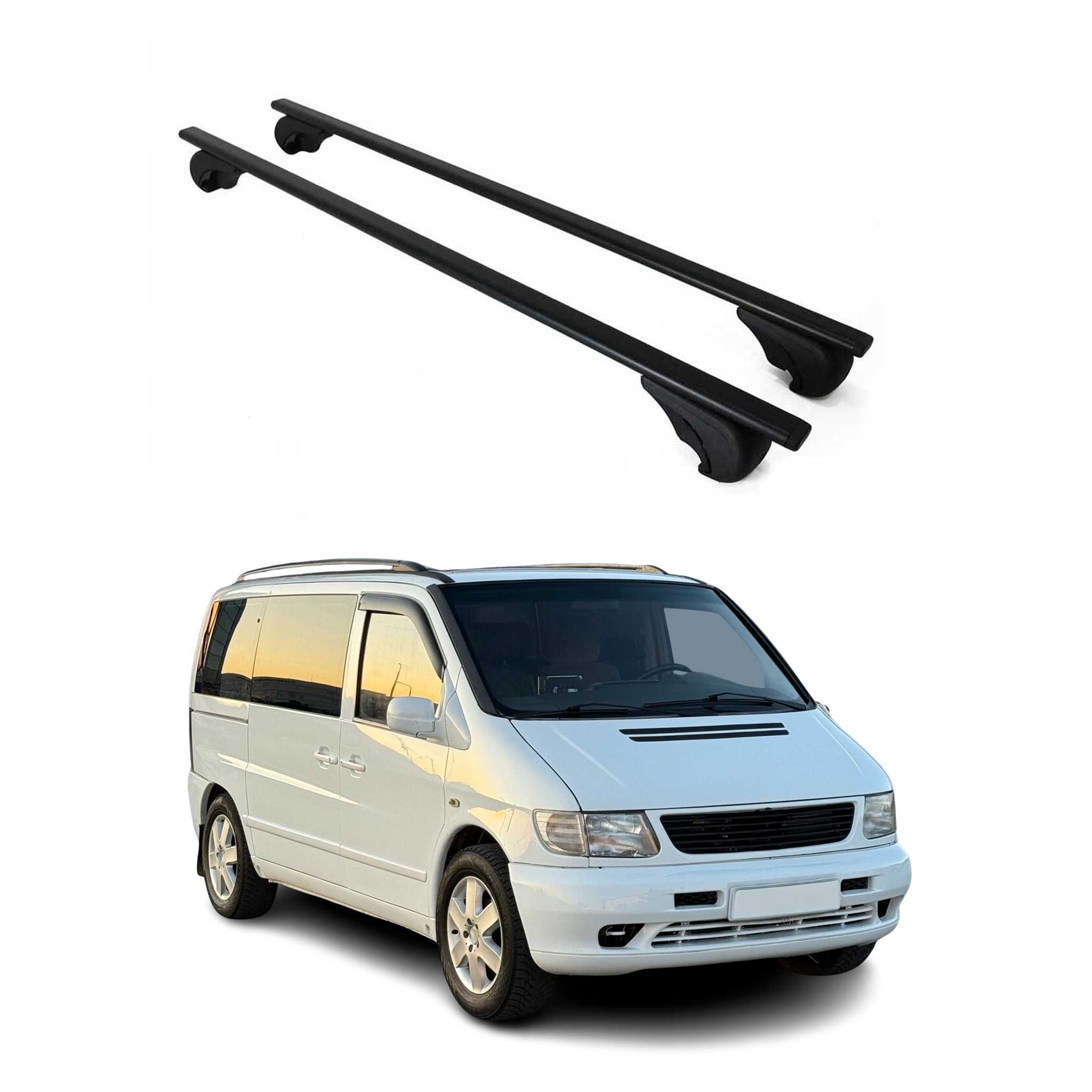 Dachträger Grundtäger für Mercedes Vito W638 1996-2003 75kg Metall Schwarz 2 tlg