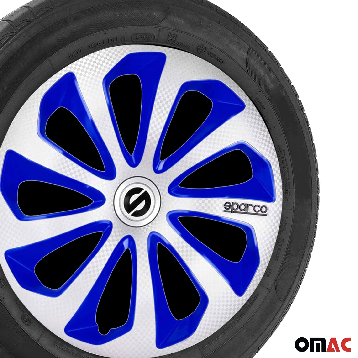 Radkappen Radzierblenden Sparco Sicilia 14" Zoll Abdeckung Silber Blau Carbon 4x