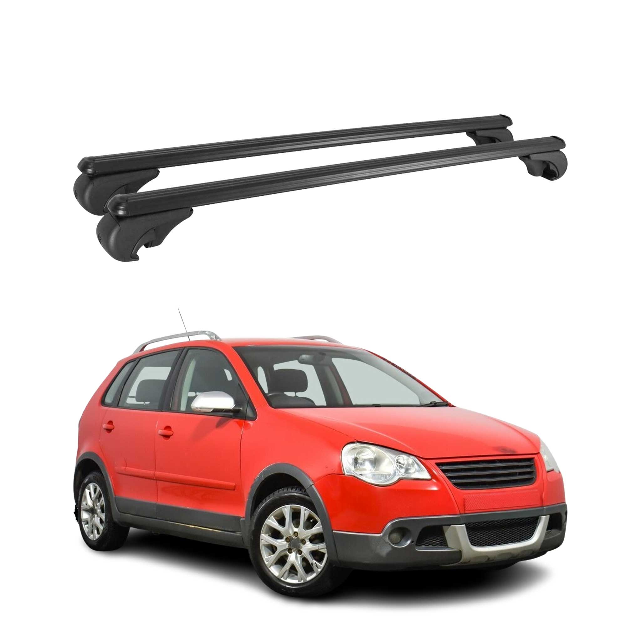 Dachträger Grundtäger für VW Polo 2002-2009 75kg Aluminium Schwarz 2 tlg