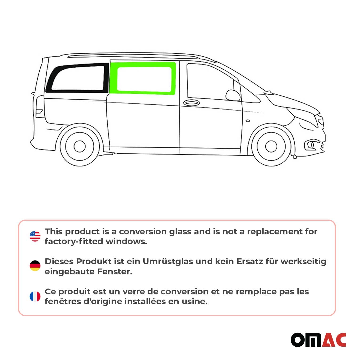 Seitenfenster Auto Fenster für Mercedes Vito W447 2014-2026 Rechts Schwarz L2 L3