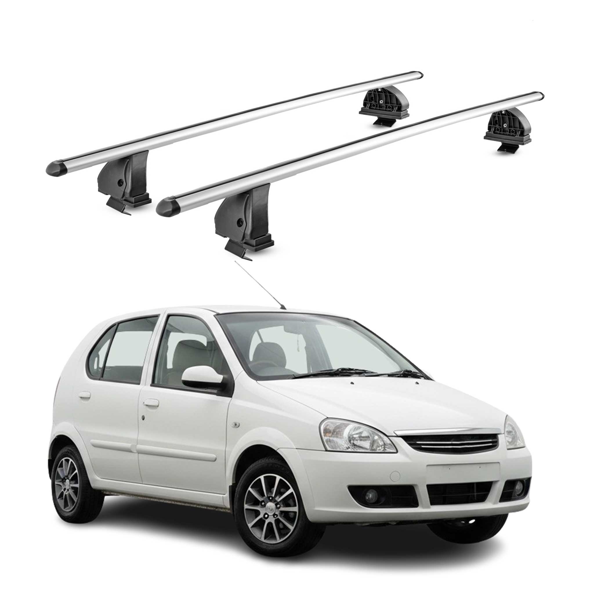Alu Dachträger für Tata Indica 2010-2018 TÜV T-Nut Abschließbar 2tlg Silber