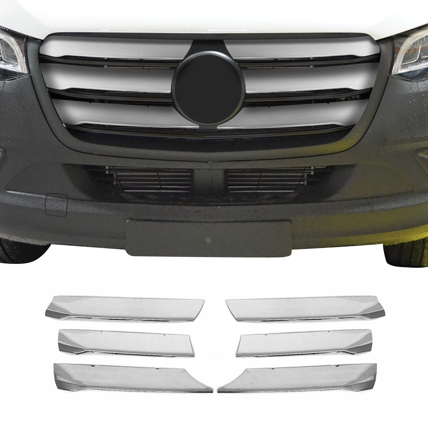 Kühlergrill Leiste Grillleisten für Mercedes Sprinter 2018-26 Edelstahl Chrom 6x