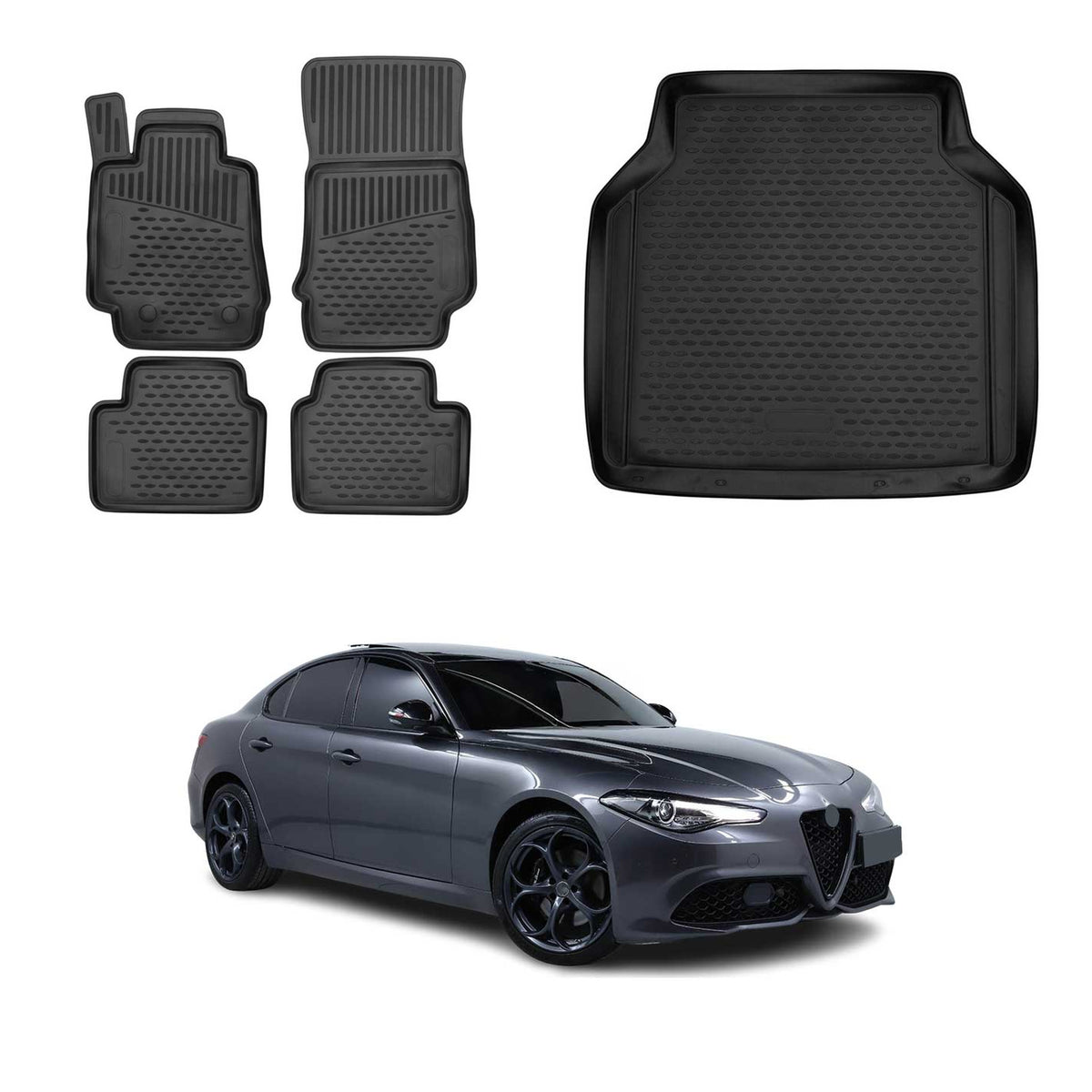 Fußmatten & Kofferraumwanne Set für Alfa Romeo Giulia Limousine 2015-2026 RWD