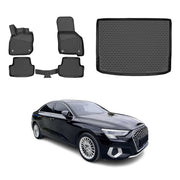 Fußmatten & Kofferraumwanne Set für Audi A3 8YA Sportback 2020-26 Hybrid Schwarz