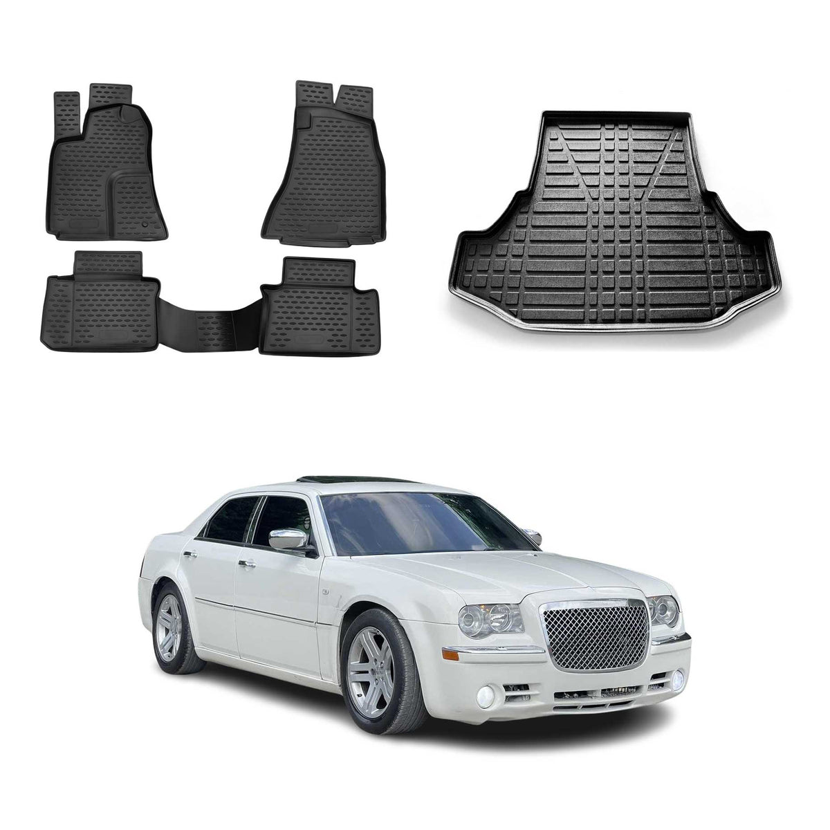 OMAC Fußmatten & Kofferraumwanne Set für Chrysler 300C Limo 2004-2012 RWD