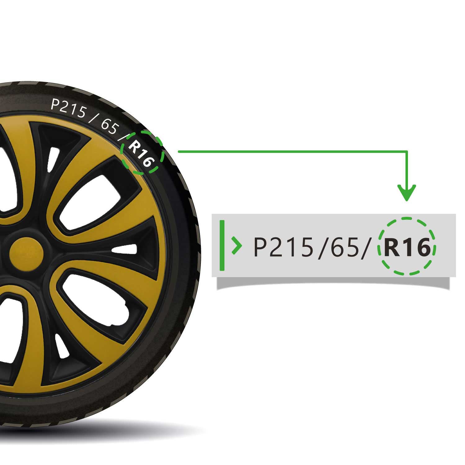 4 Stück Radblenden Radkappen Radzierblenden 16" Zoll Stahlfelgen Gelb Schwarz