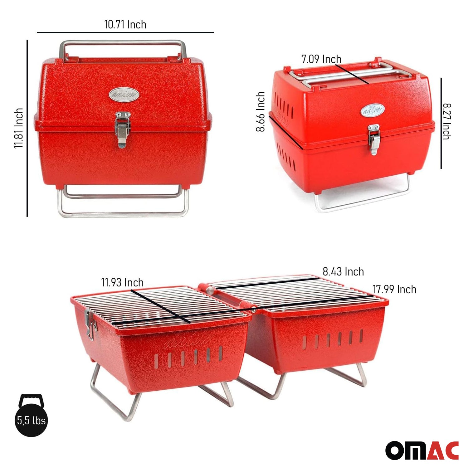 Holzkohlegrill Tragbarer Grill Garten Outdoor Rot Picknickgrill 13-teilig BBQ