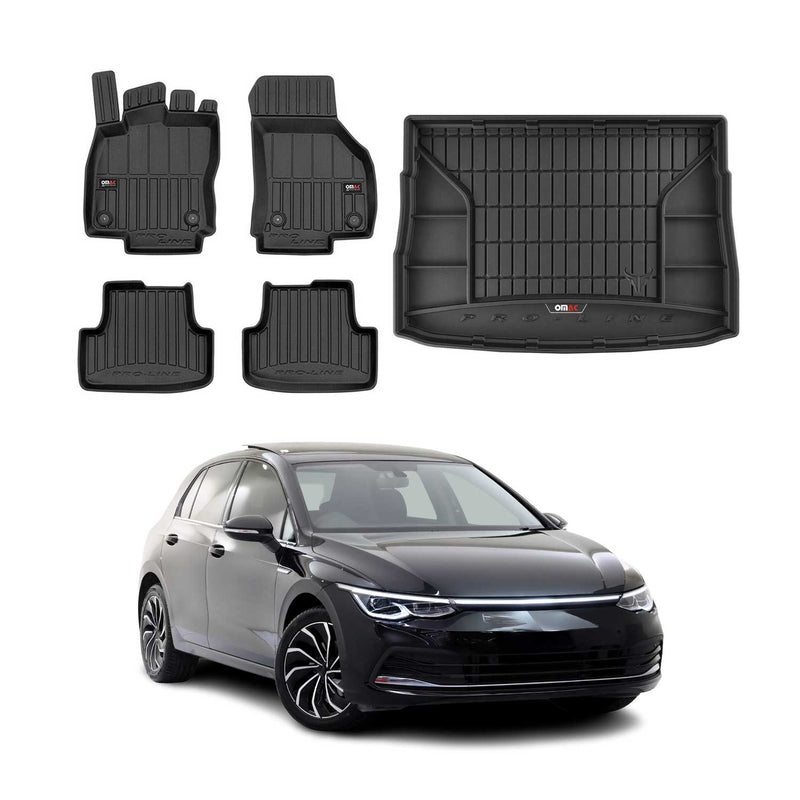 OMAC Fußmatten & Kofferraumwanne Set für VW Golf 2019-2025 Gummi TPE Schwarz 5x