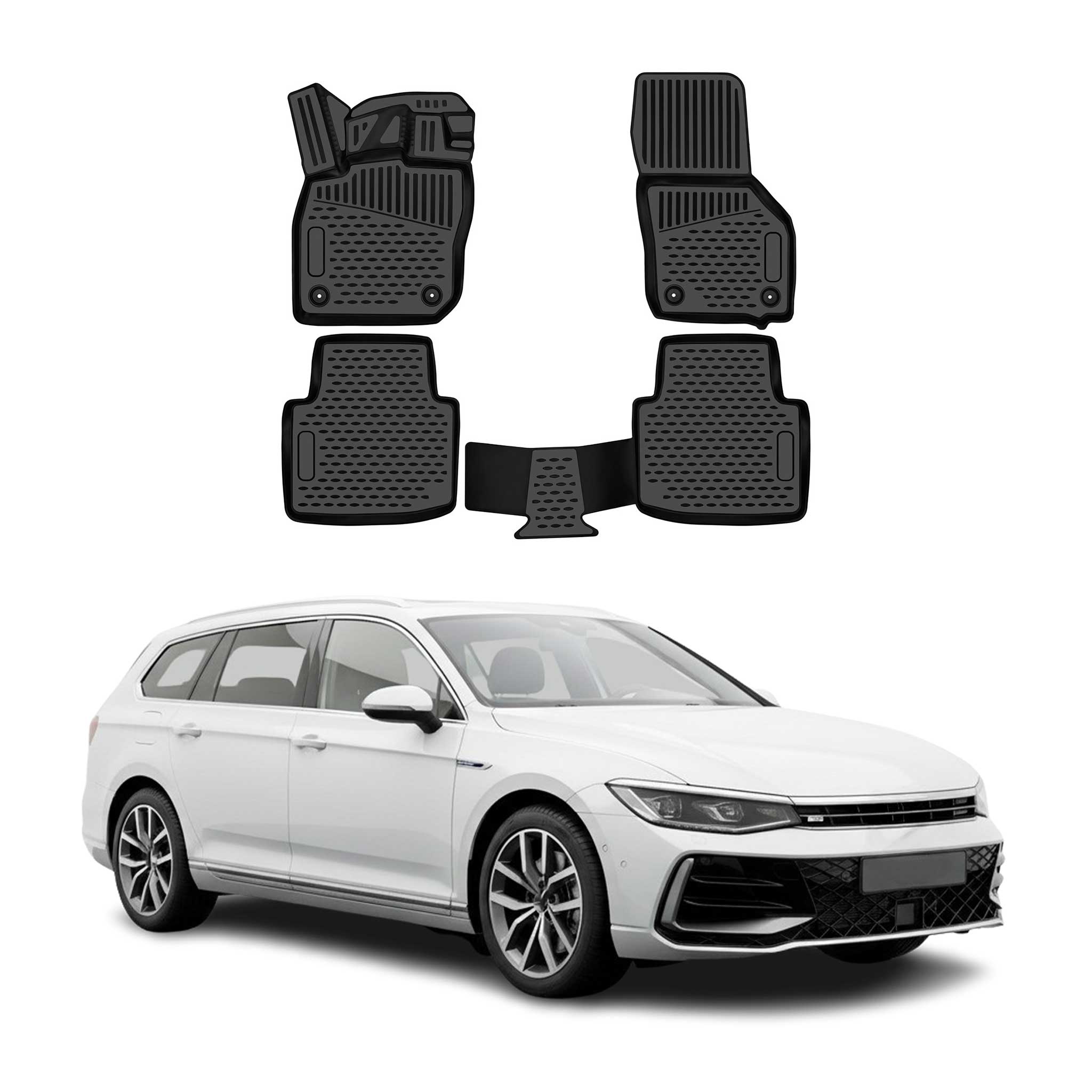 OMAC Gummimatten Fußmatten für VW Passat B8 2019-2023 Facelift TPE Schwarz 4tlg