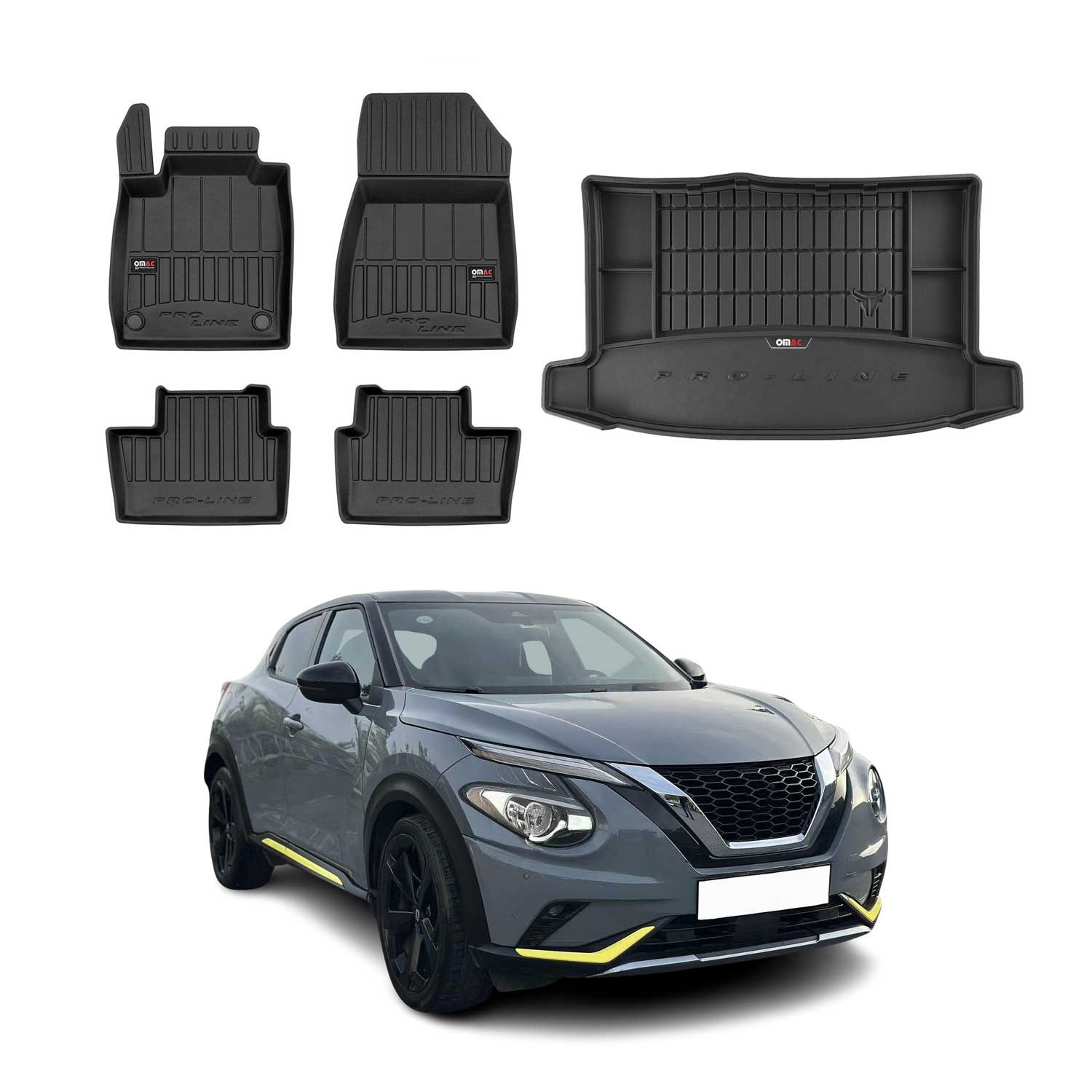 OMAC Fußmatten & Kofferraumwanne Set für Nissan Juke 2019-2026 Gummi Schwarz 5x
