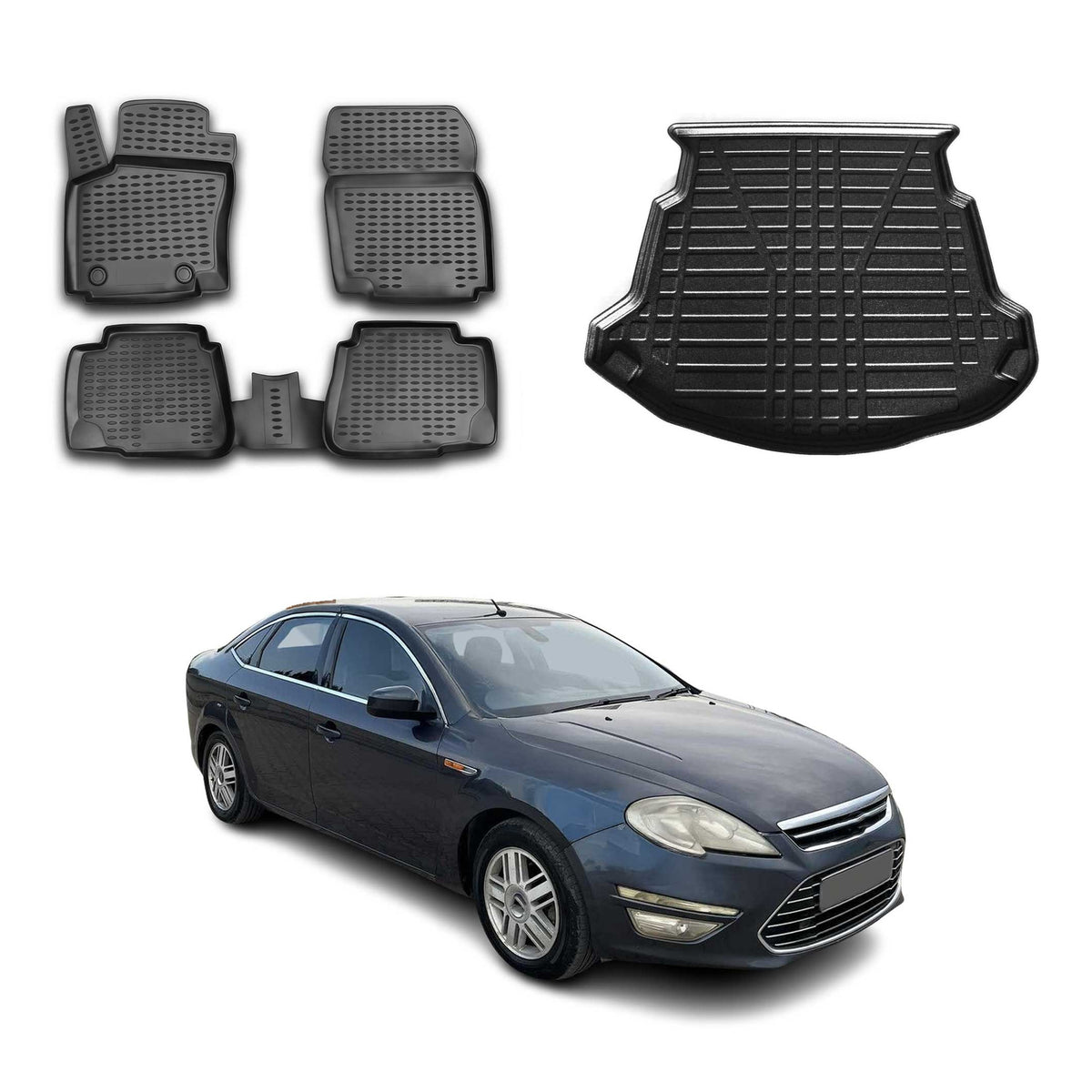 Fußmatten & Kofferraumwanne Set für Ford Mondeo mk4 Liftback 2007-2014 Schwarz