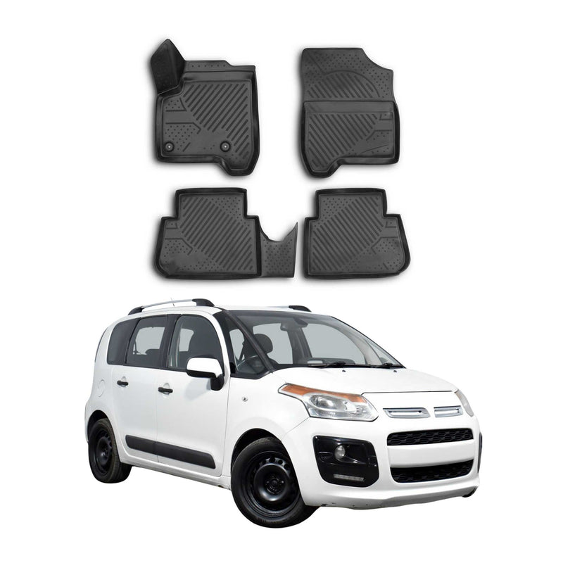 OMAC Gummimatten Fußmatten für Citroen C3 Picasso 2009-2016 TPE Schwarz 4x
