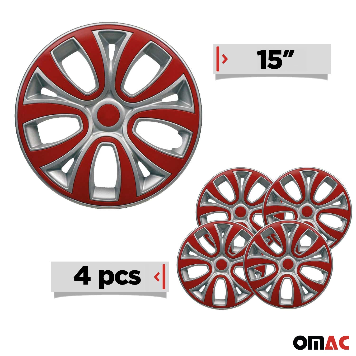 4x Radblenden Radkappen Radzierblenden für 15" Zoll Stahlfelgen Silber Rot