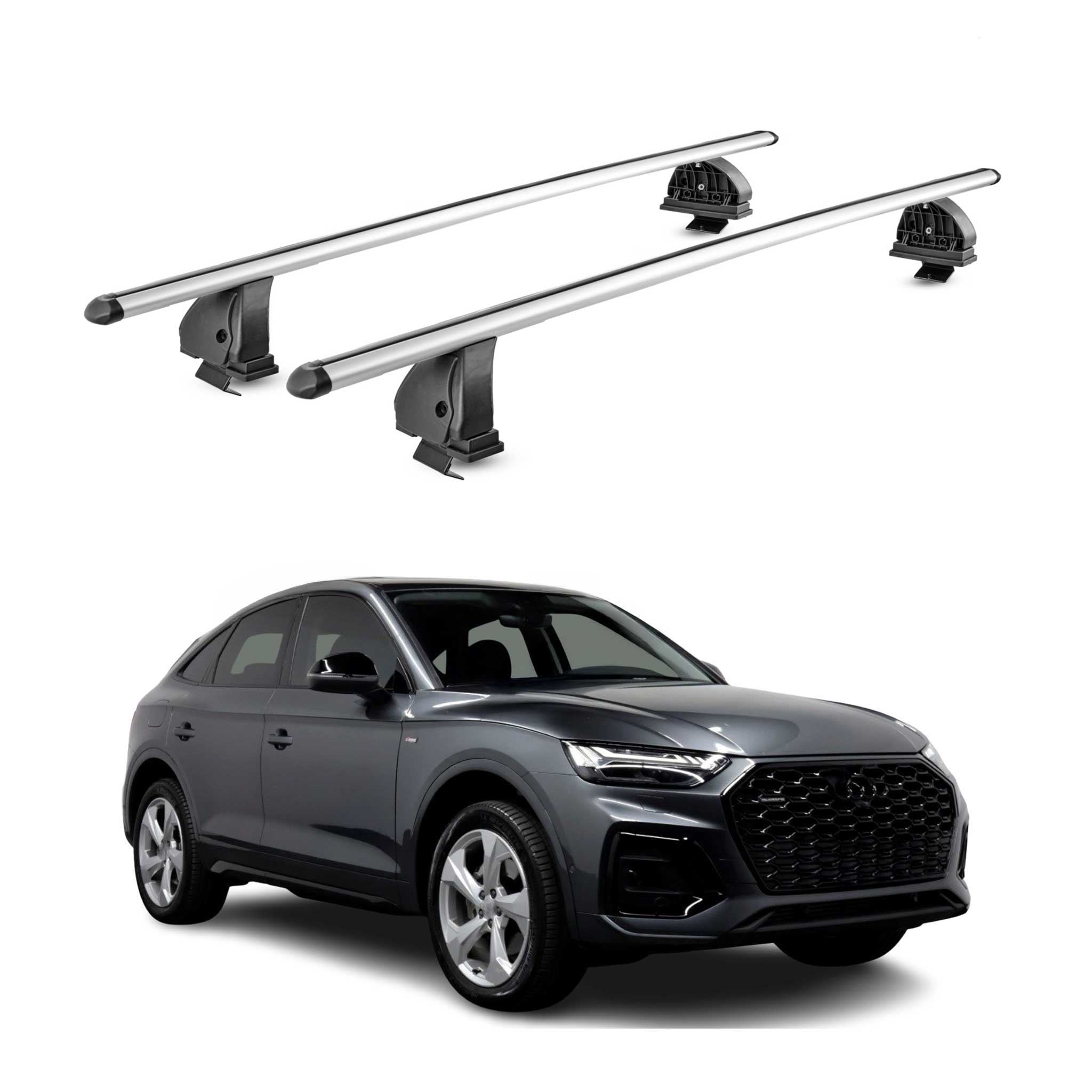 Alu Dachträger für Audi Q5 FYT Sportback 2021-2026 TÜV T-Nut 75 kg 2tlg Silber