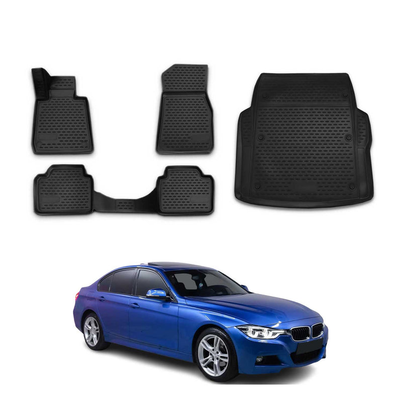 Fußmatten & Kofferraumwanne Set für BMW 3er F30 F31 2012-2018 Gummi Schwarz 5x