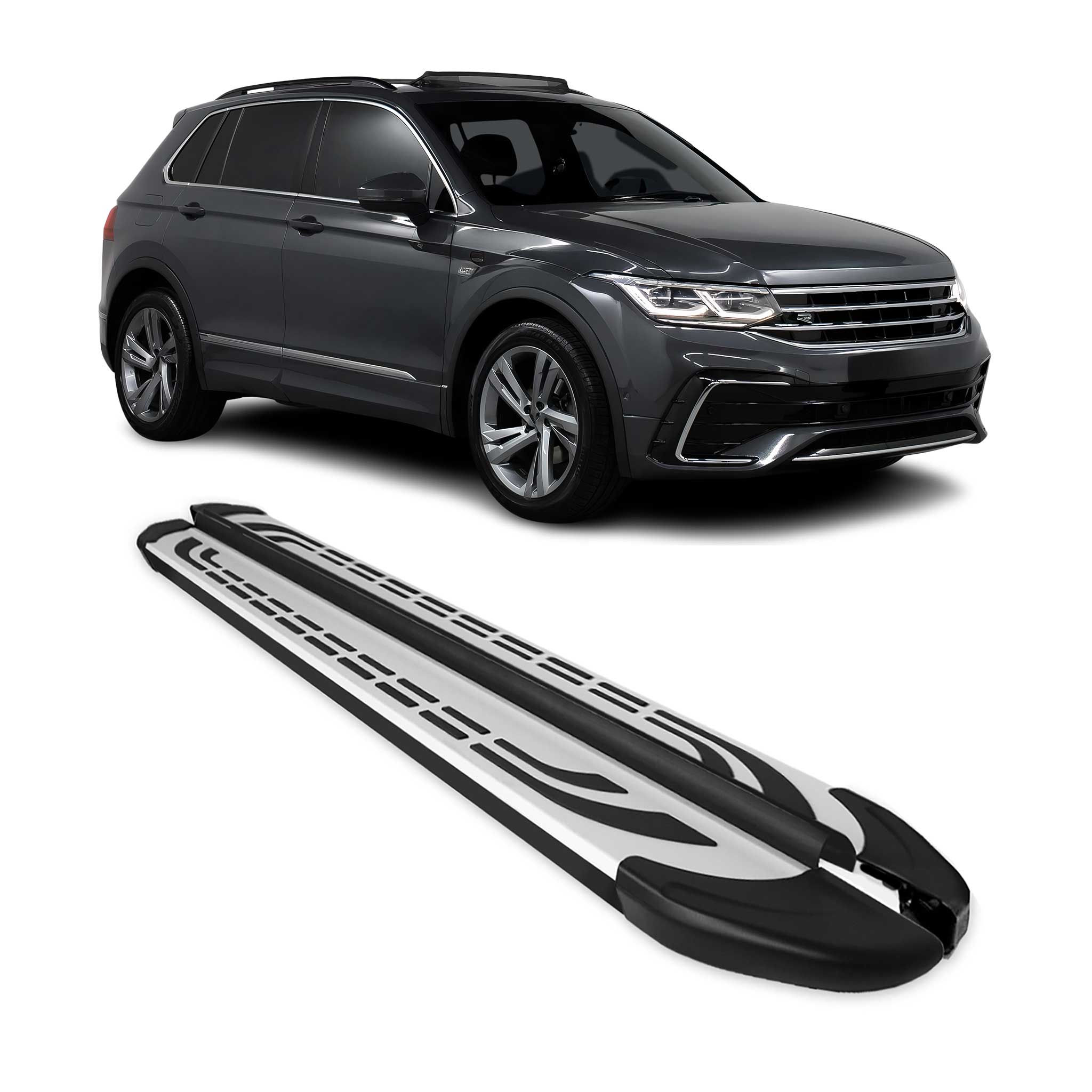 Trittbretter Seitenschweller Seitenbretter für VW Tiguan II 2016-23 Schwarz Alu