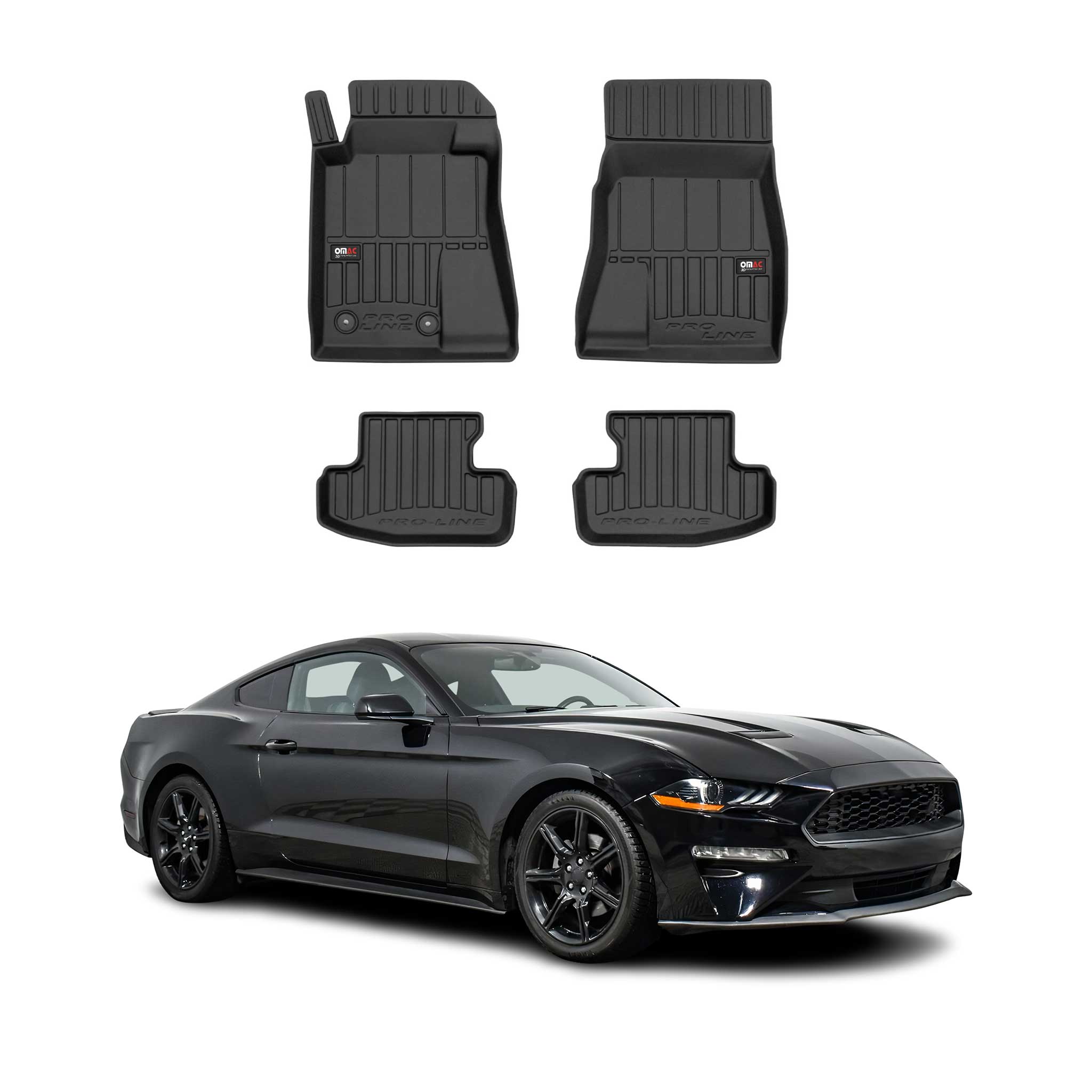 OMAC Gummi Fußmatten für Ford Mustang Coupe 2015-2023 Premium Gummi Schwarz 4tlg