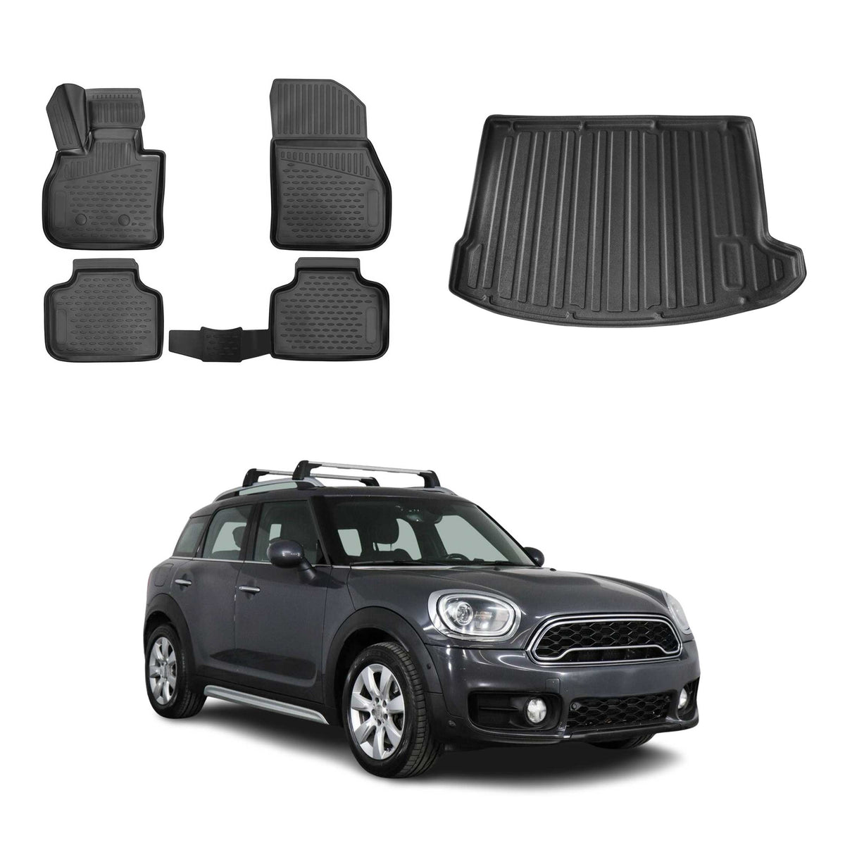 OMAC Fußmatten & Kofferraumwanne Set für Mini Countryman F60 2017-2023 3tür