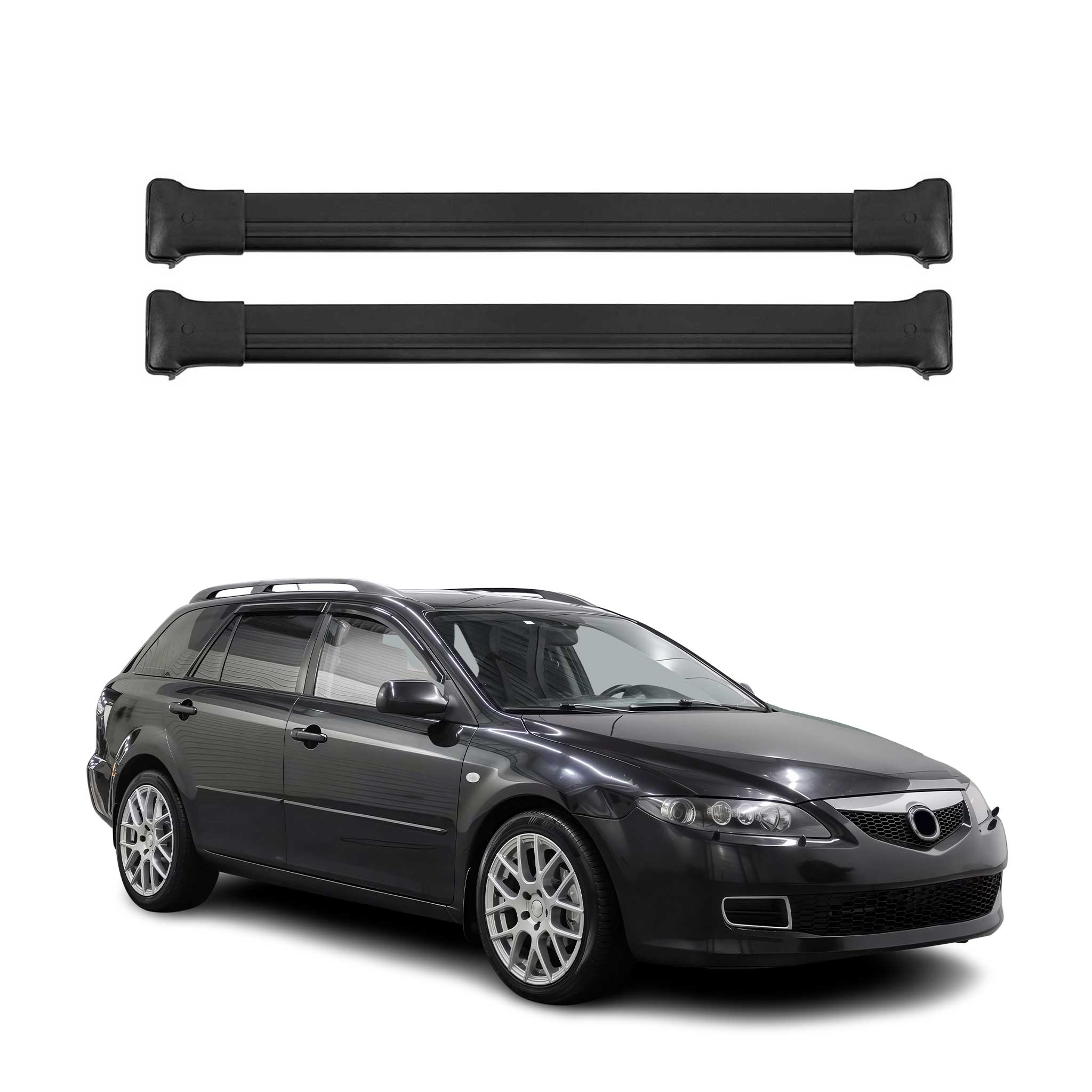 Dachträger Grundtäger für Mazda 6 Kombi 2002-2008 75kg Aluminium Schwarz 2 tlg