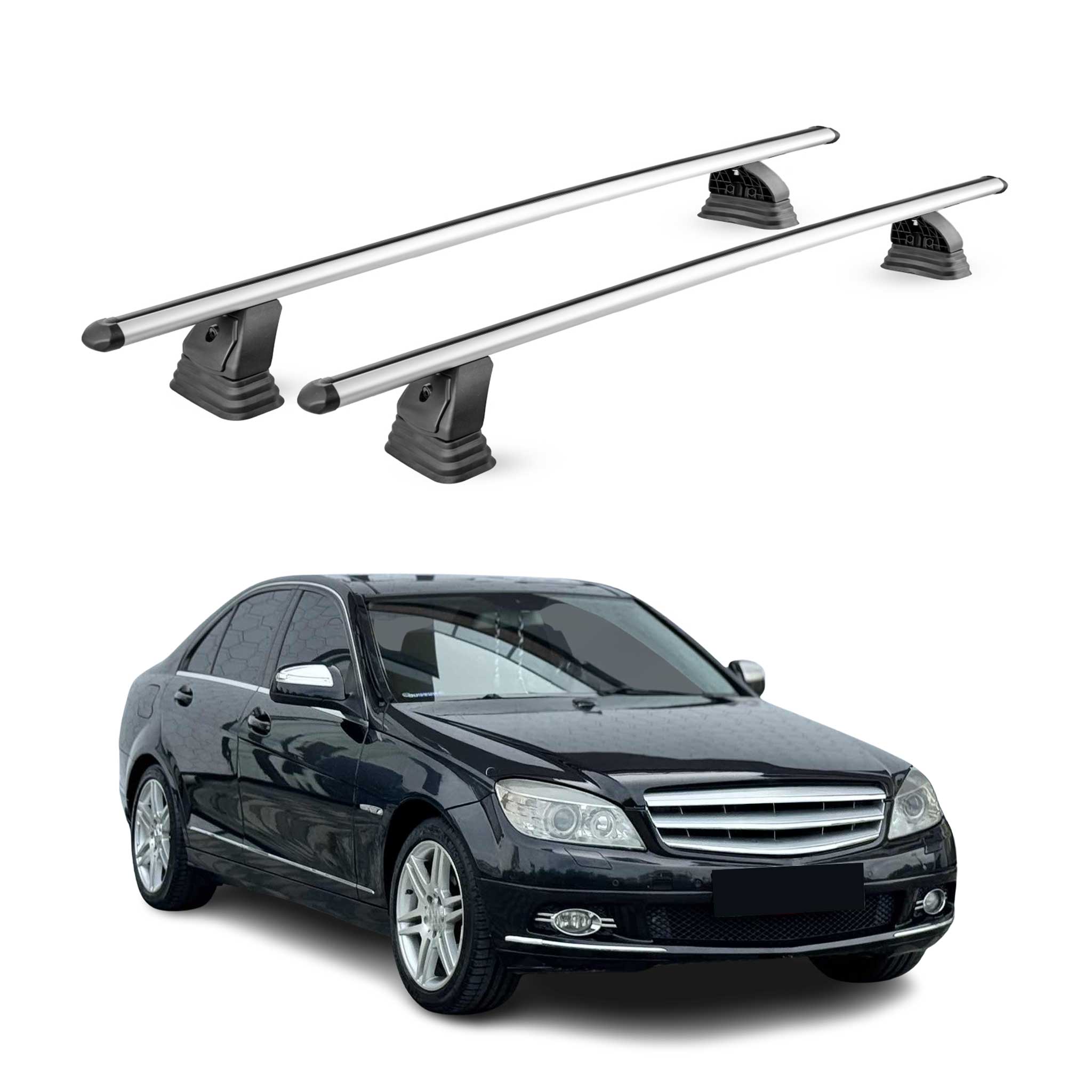 Alu Dachträger für Mercedes C Klasse W204 2008-2014 TÜV T-Nut 75 kg 2tlg Silber