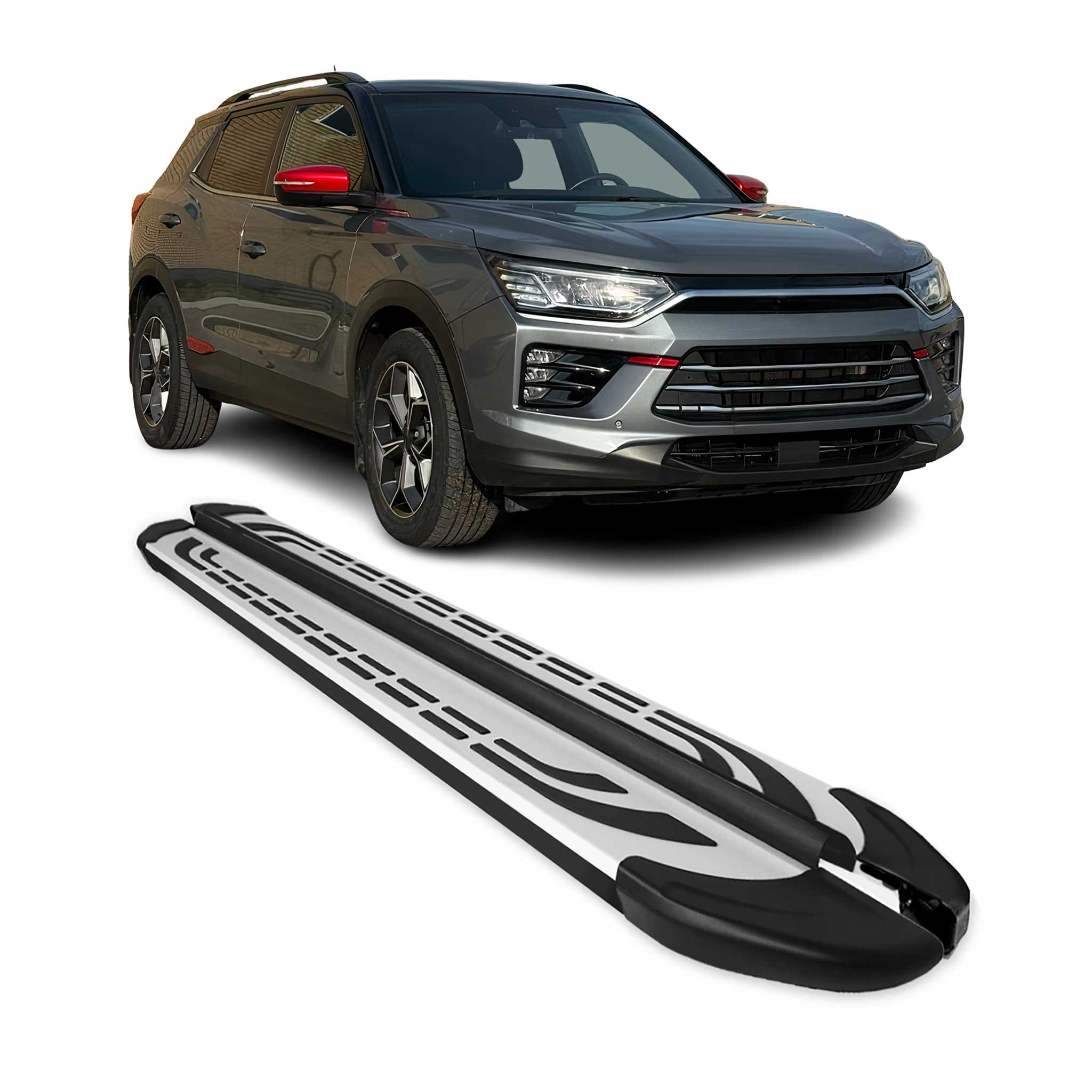 Trittbretter Seitenschweller für SsangYong Korando IV 2019-2026 Alu Schwarz Grau