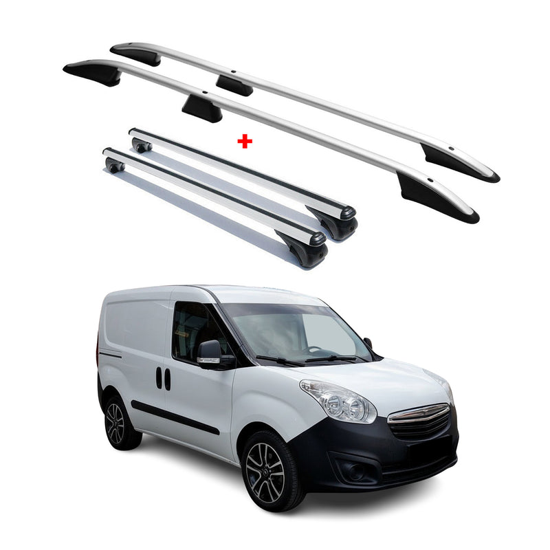 Dachreling + Dachträger SET für Opel Combo D Fiat Doblo L1 Aluminium Silber 4tlg