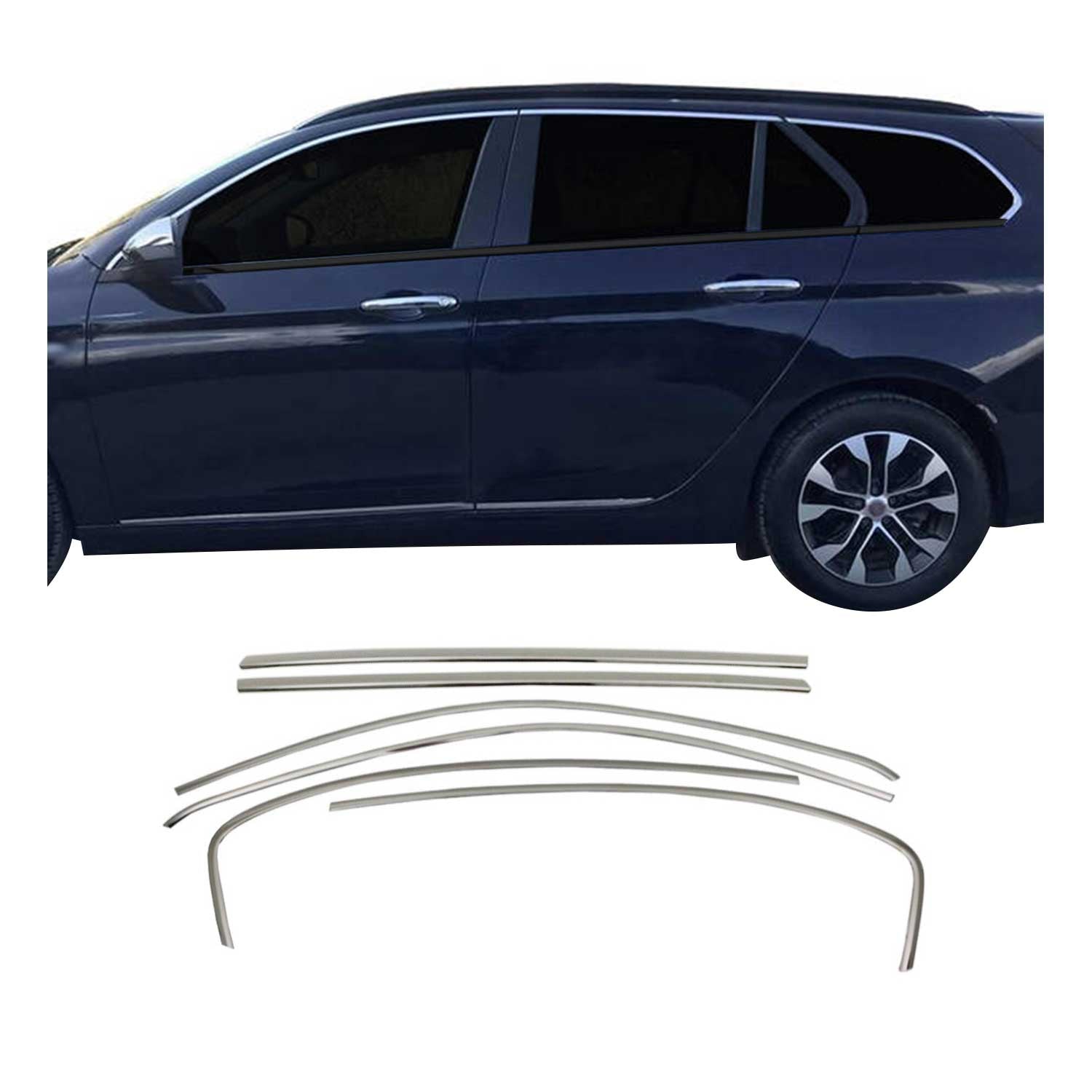 Fensterleisten Zierleisten für Fiat Tipo 2015-2026 Kombi Edelstahl Chrom 6tlg