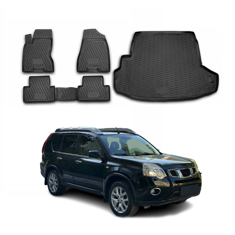 Fußmatten & Kofferraumwanne Set für Nissan X-Trail T31 2007-2013 TPE Schwarz
