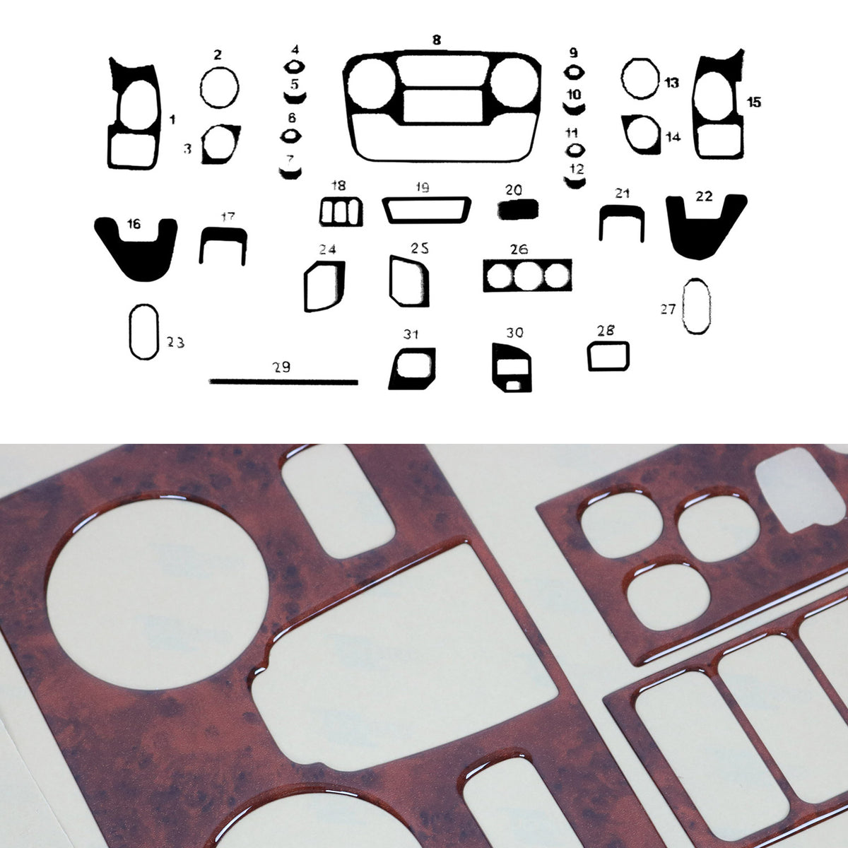 Innenraum Dekor Cockpit für Opel Movano 2010-2021 Wurzelholz Optik 31tlg