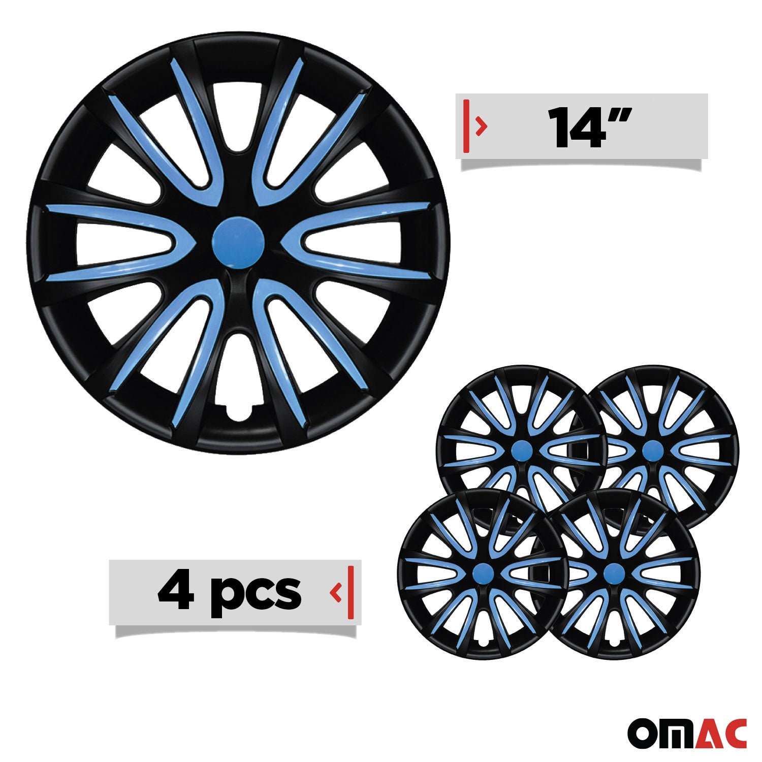 4x Radblenden Radkappen Radzierblenden 14" Zoll Stahlfelgen Schwarz Blau