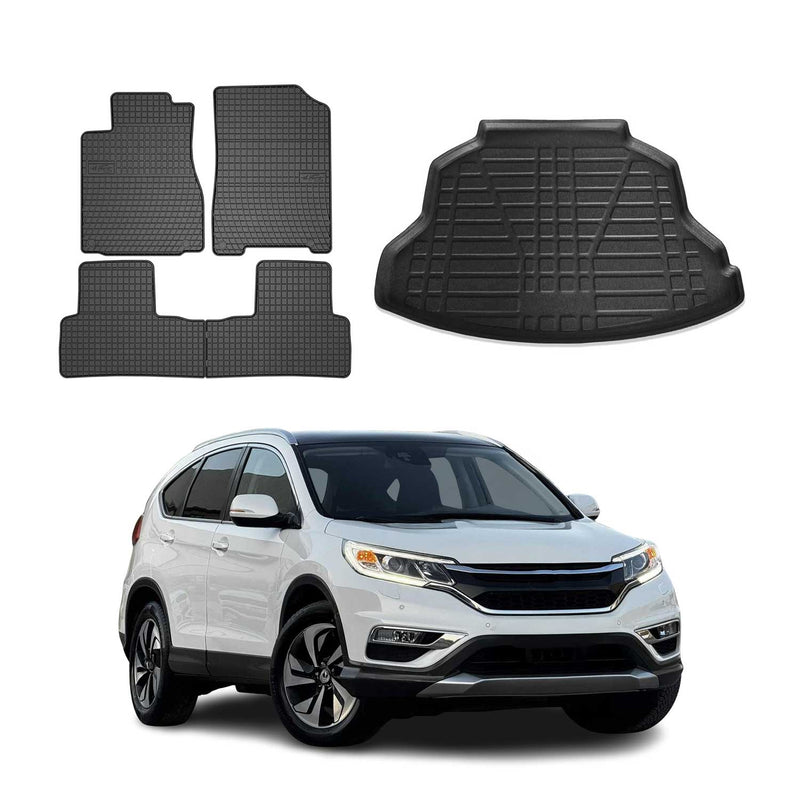 Fußmatten & Kofferraumwanne Set für Honda CR-V 2012-2017 Gummi TPE Schwarz 5x