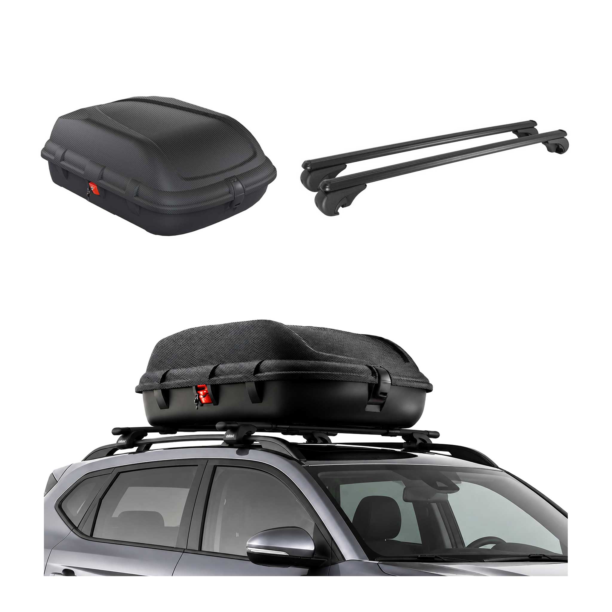 Carbonlook Dachbox 270L + Alu Dachträger Skoda Fabia III Kombi 2014-2021 Schwarz