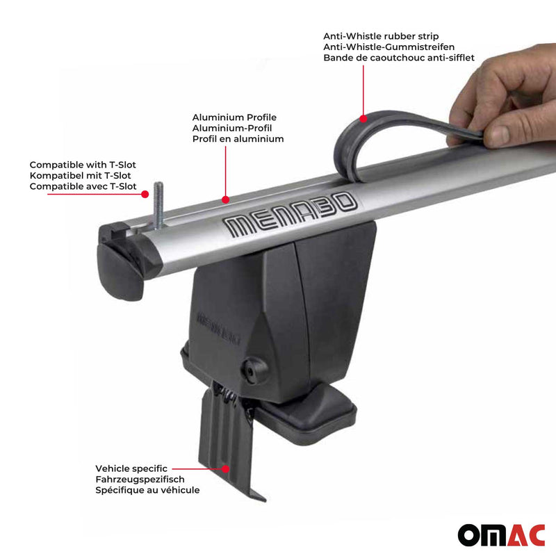 Menabo Dachträger Grundtäger für Audi A3 Stufenheck 2013-2024 TÜV Alu Silber 2x