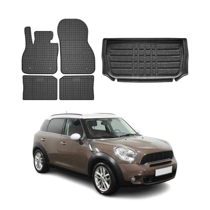 Fußmatten & Kofferraumwanne Set für Mini Countryman 2010-2016 Gummi Schwarz 5x